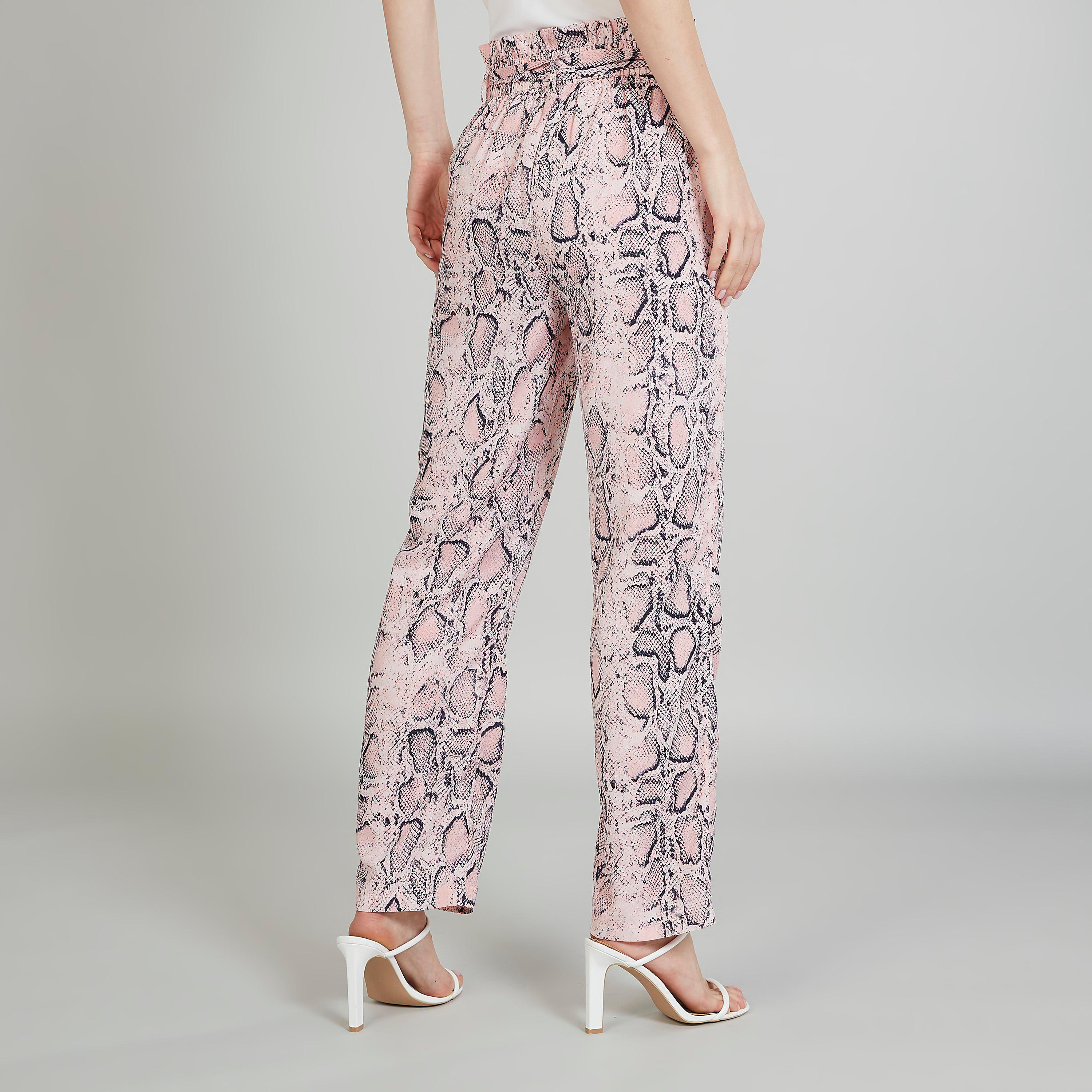 بنطلون بخصر بيبرباج متوسط الارتفاع وتفاصيل جيوب وطبعات حيوان-women-clothing-bottoms-trousers-image-4