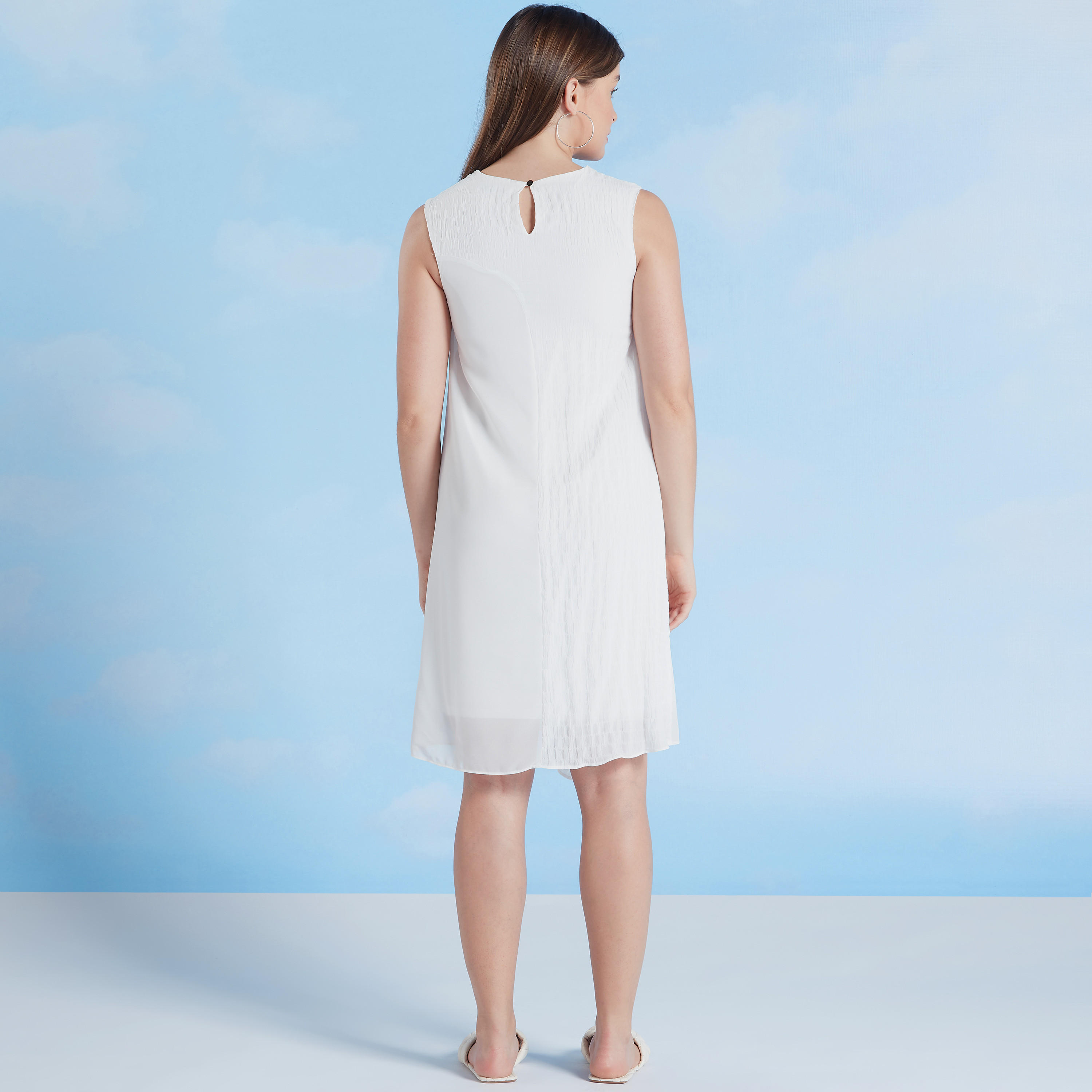 فستان ميدي إيه لاين بارز الملمس دون أكمام وبياقة مستديرة-women-clothing-dresses-image-5