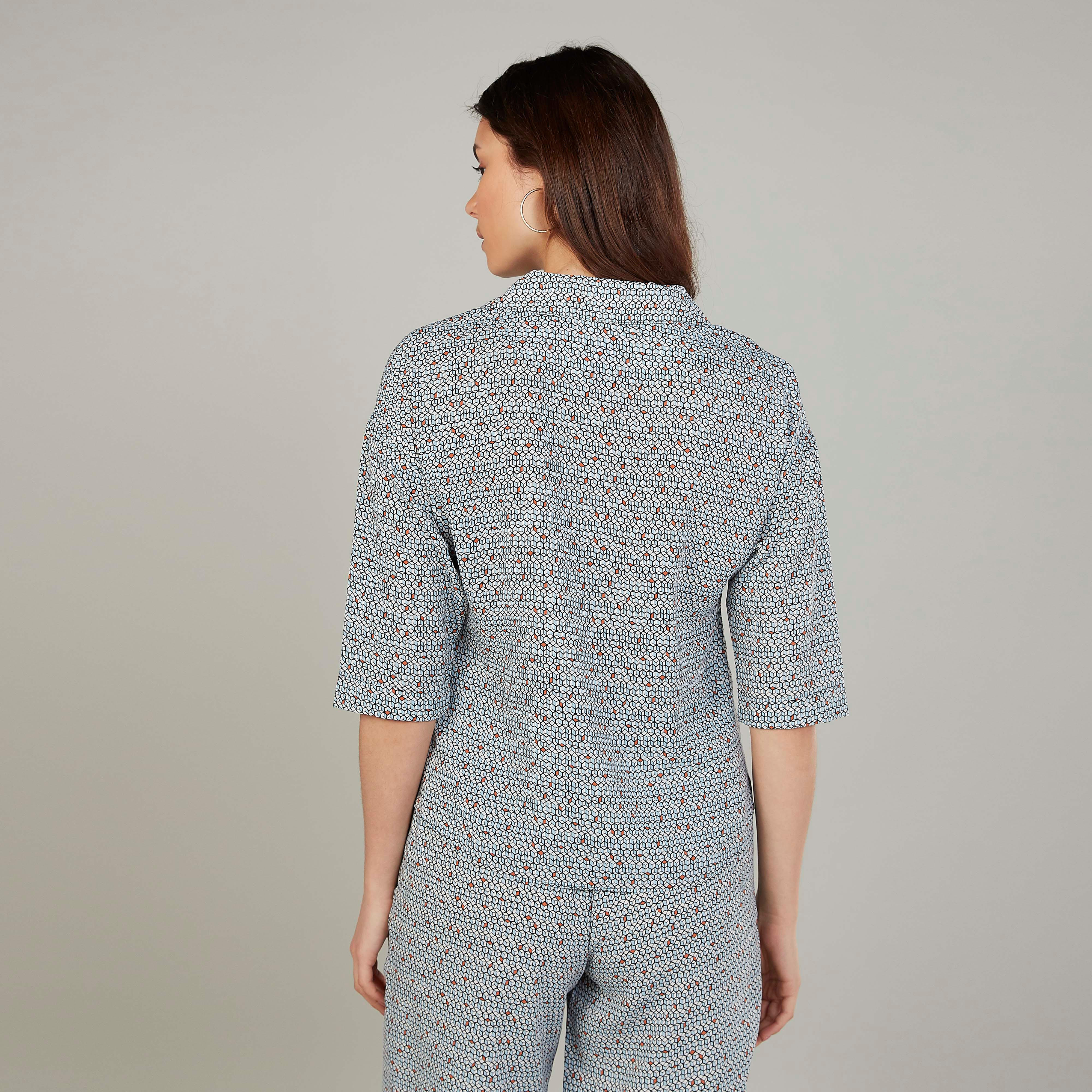 Printed Top with Spread Collar and 3/4 Sleeves-women-clothing-shirtsandblouses-blouses-image-4