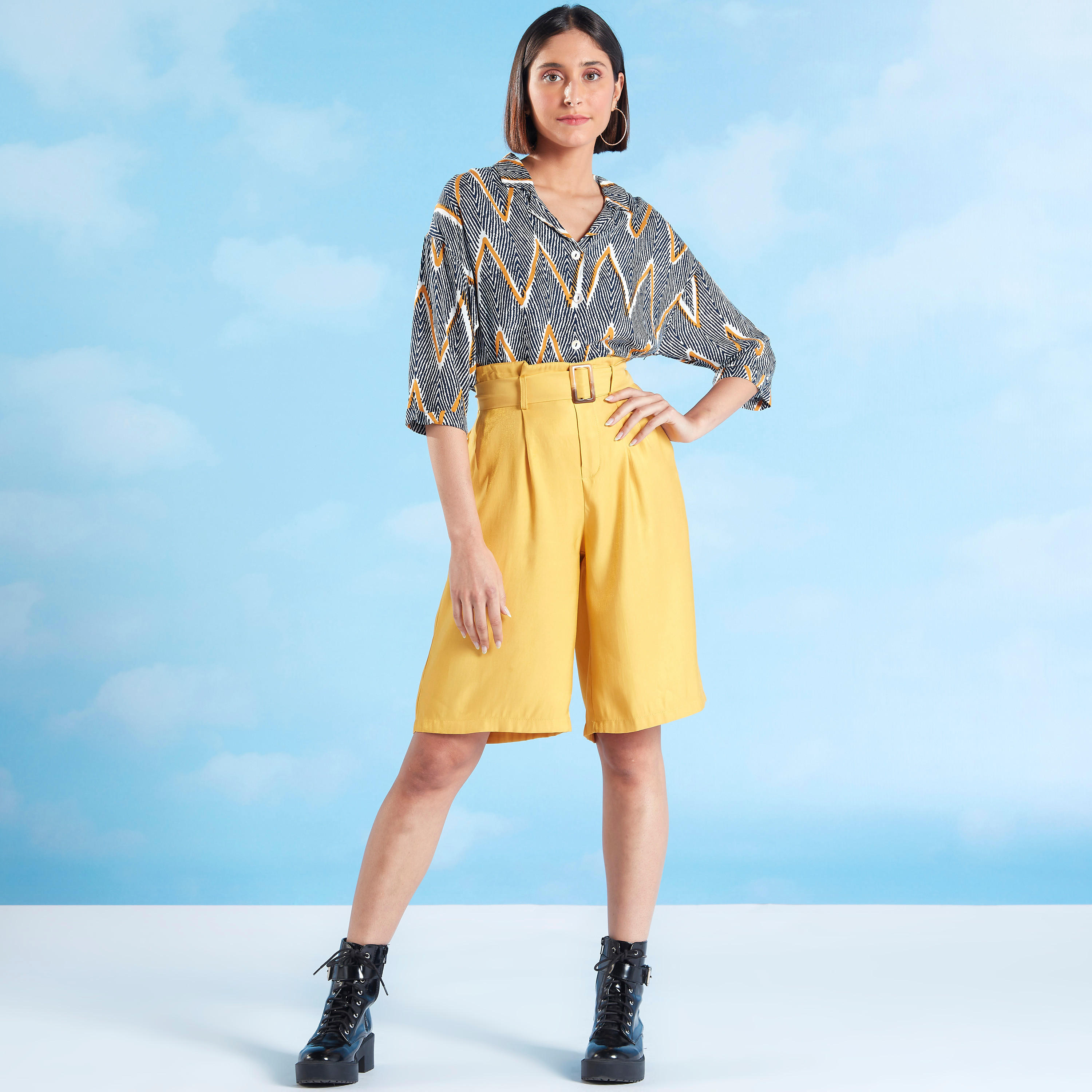 Printed Top with Spread Collar and Short Sleeves-women-clothing-shirtsandblouses-blouses-image-2