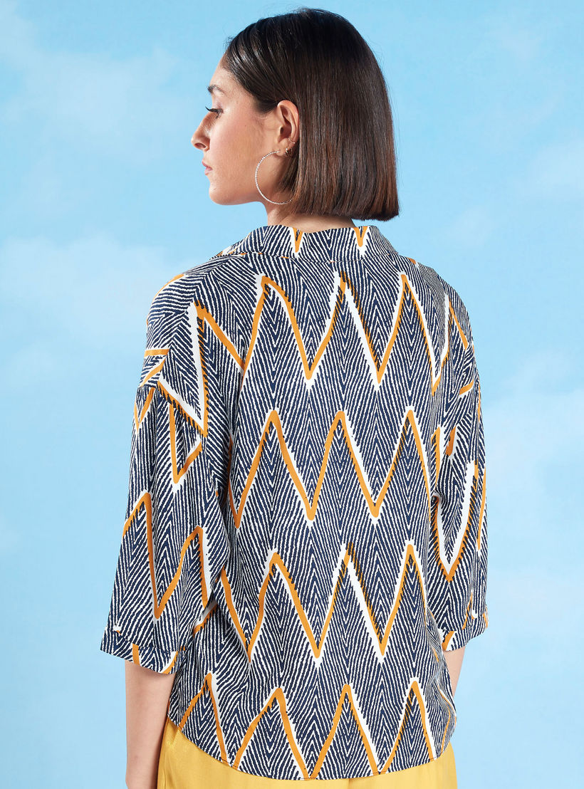 Printed Top with Spread Collar and Short Sleeves-women-clothing-shirtsandblouses-blouses-image-4