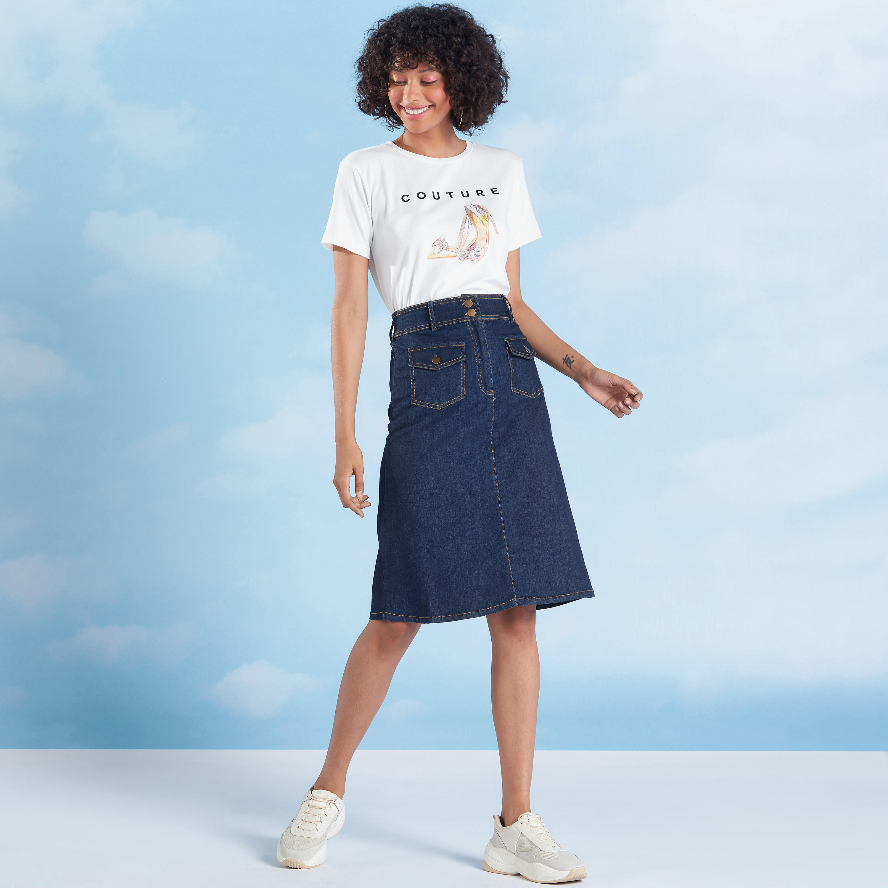 تنورة ميدي إيه لاين بارزة الملمس بجيوب بطيّة وعراوي-women-clothing-bottoms-skirts-image-2