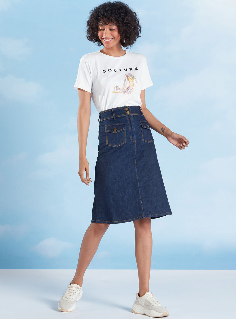 Textured Midi A-line Skirt with Flap Pockets and Belt Loops-women-clothing-bottoms-skirts-image-2