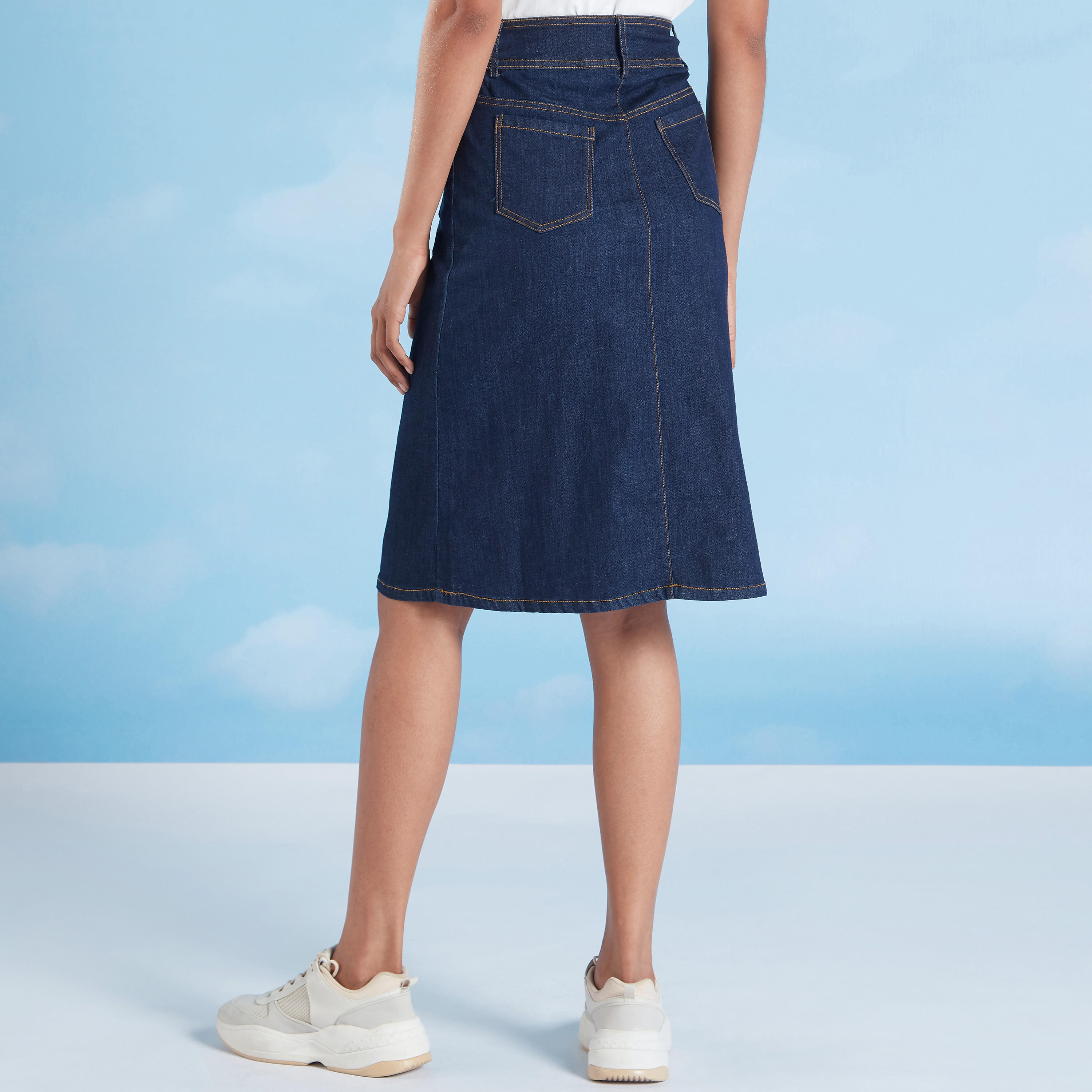 تنورة ميدي إيه لاين بارزة الملمس بجيوب بطيّة وعراوي-women-clothing-bottoms-skirts-image-4