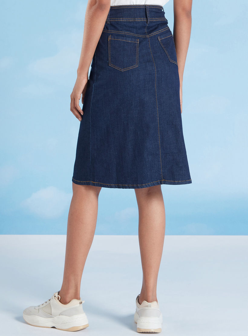 Textured Midi A-line Skirt with Flap Pockets and Belt Loops-women-clothing-bottoms-skirts-image-4