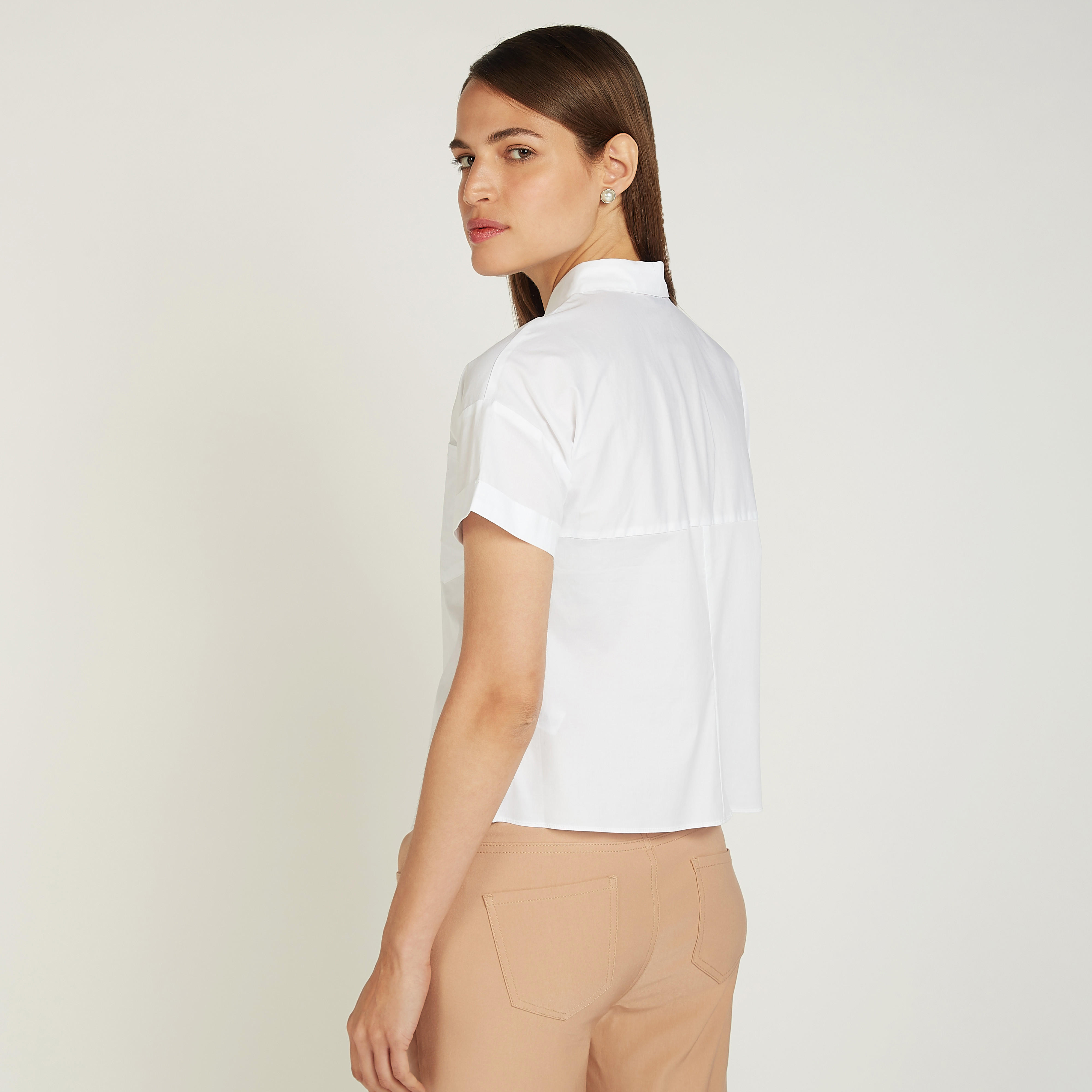 قميص سادة بأكمام قصيرة وجيب على الصدر-women-clothing-shirtsandblouses-shirts-image-1