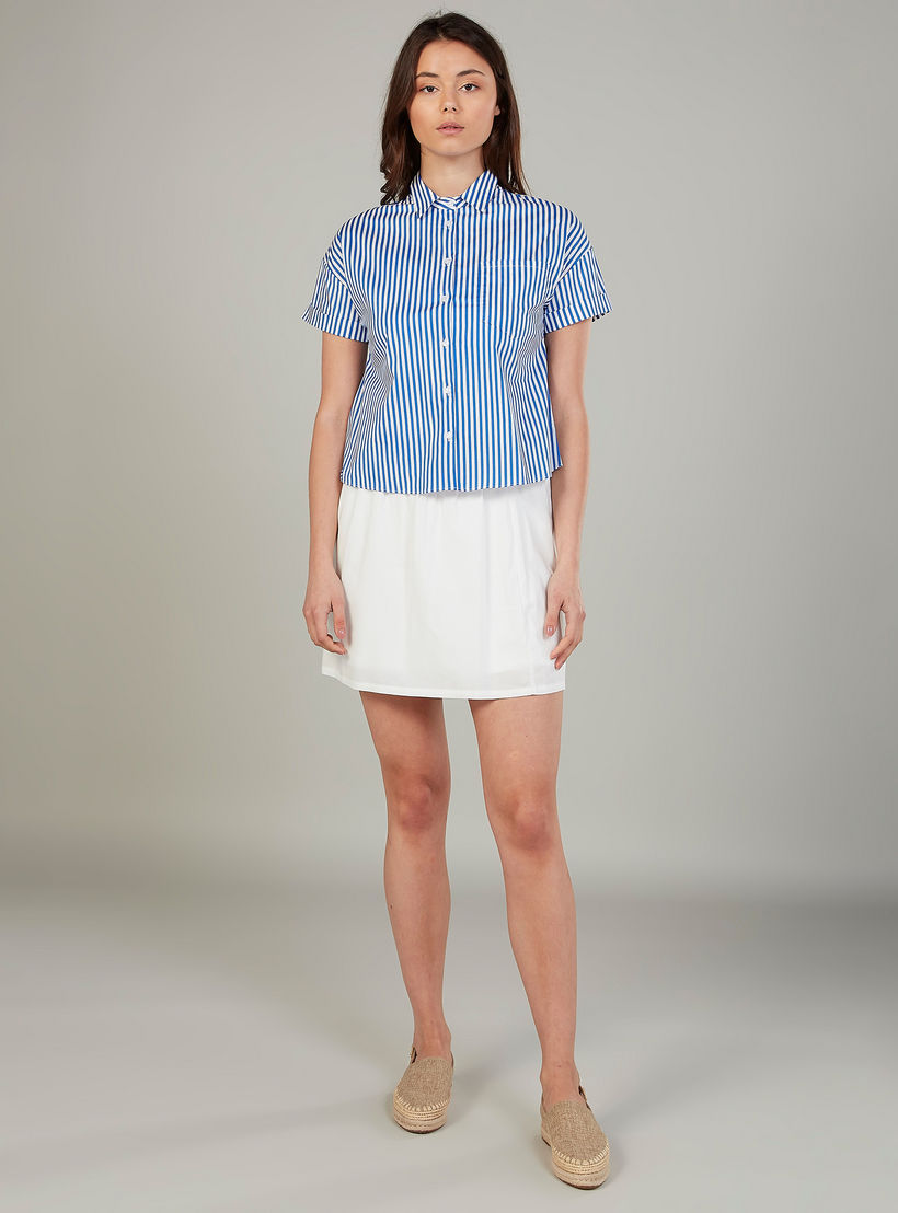 Striped Shirt with Spread Collar and Short Sleeves-women-clothing-shirtsandblouses-shirts-image-2