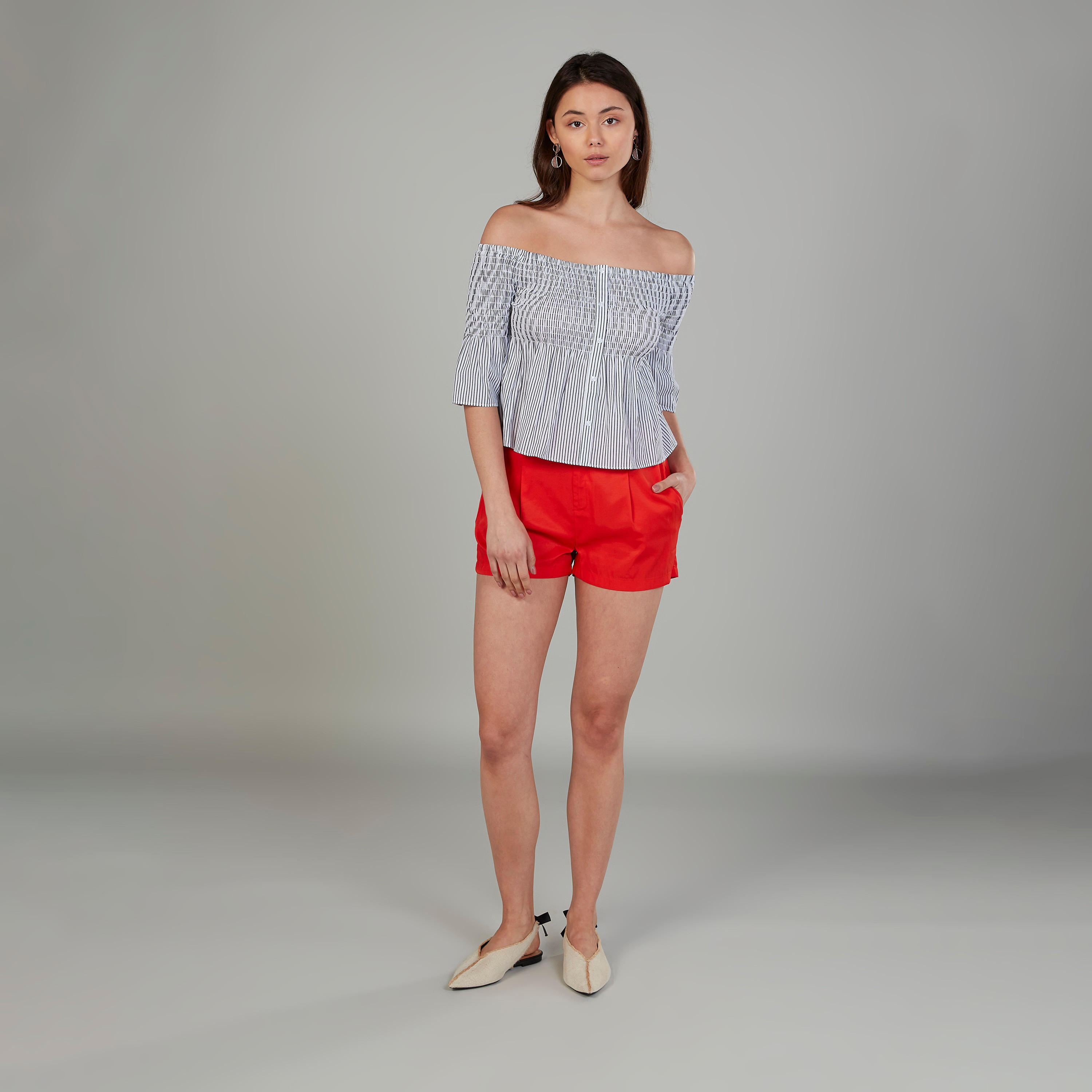 بلوزة مخططة بياقة مفتوحة بأكمام 3/4-women-clothing-shirtsandblouses-blouses-image-3