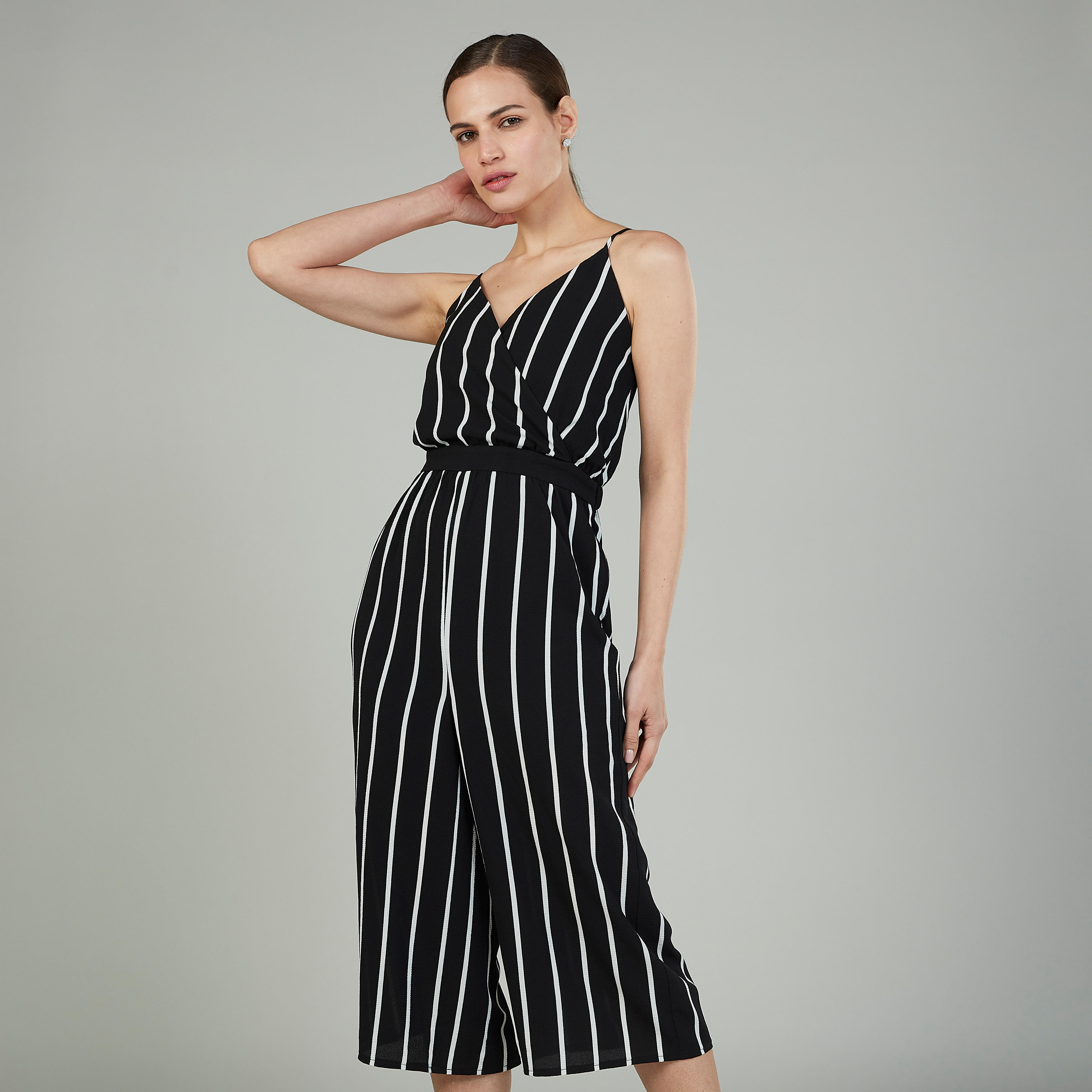 Striped V-neck Jumpsuit with Spaghetti Straps-women-clothing-jumpsuits-image-1