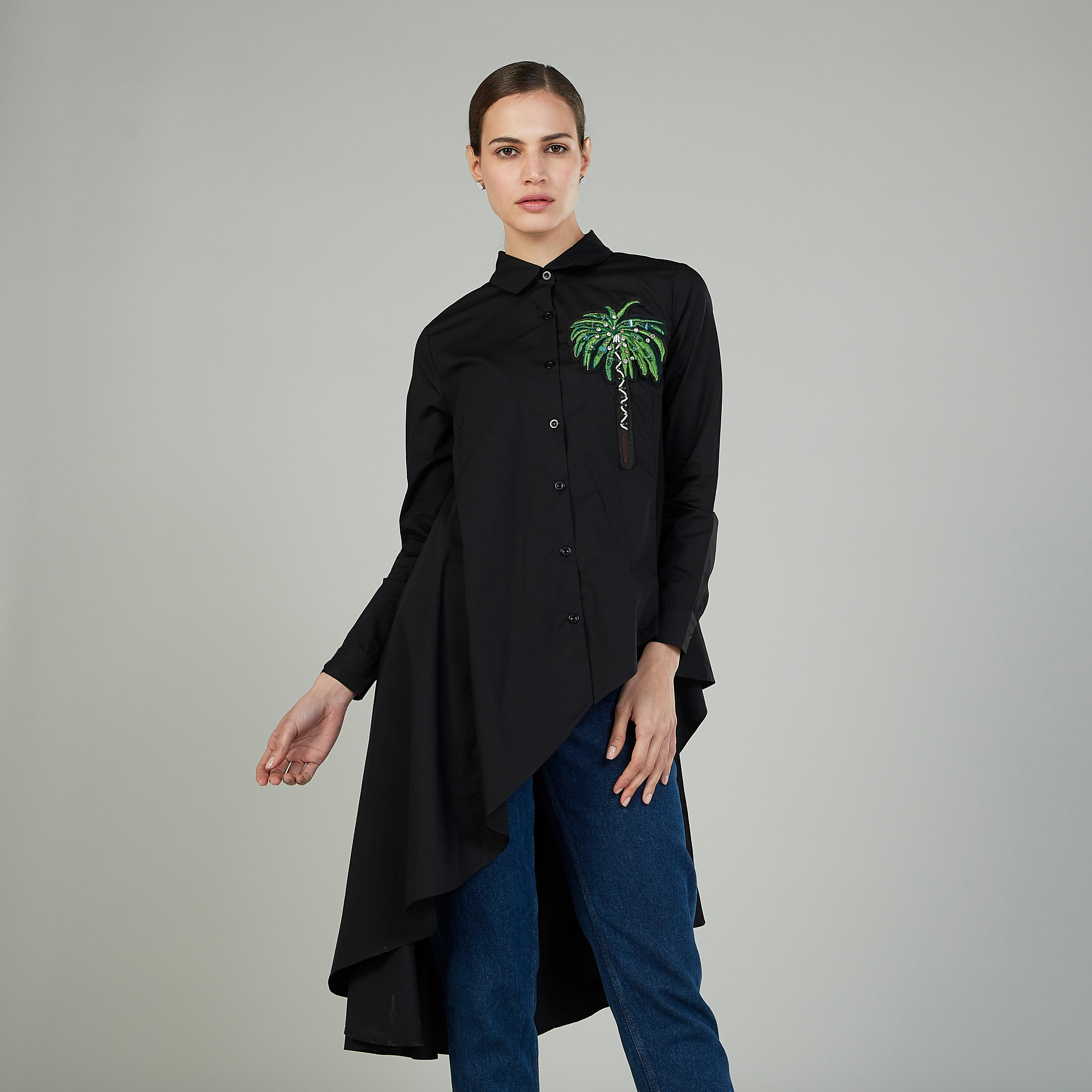 Embroidered Shirt Tunic with Long Sleeves and Asymmetric Hem-women-clothing-shirtsandblouses-blouses-image-1