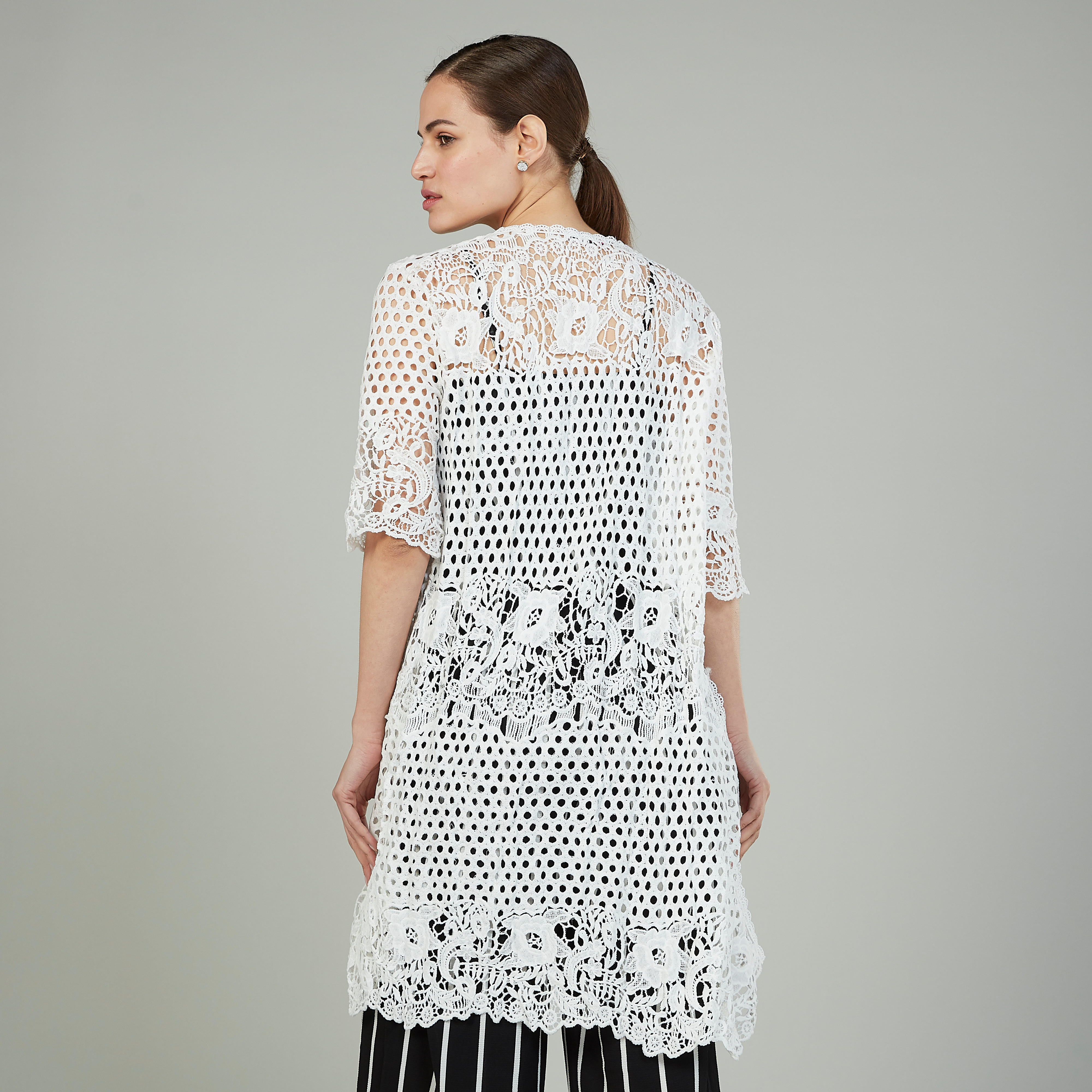 سترة دانتيل طويلة وأكمام 3/4-women-winterwear-cardigansandjumpers-cardigans-image-4