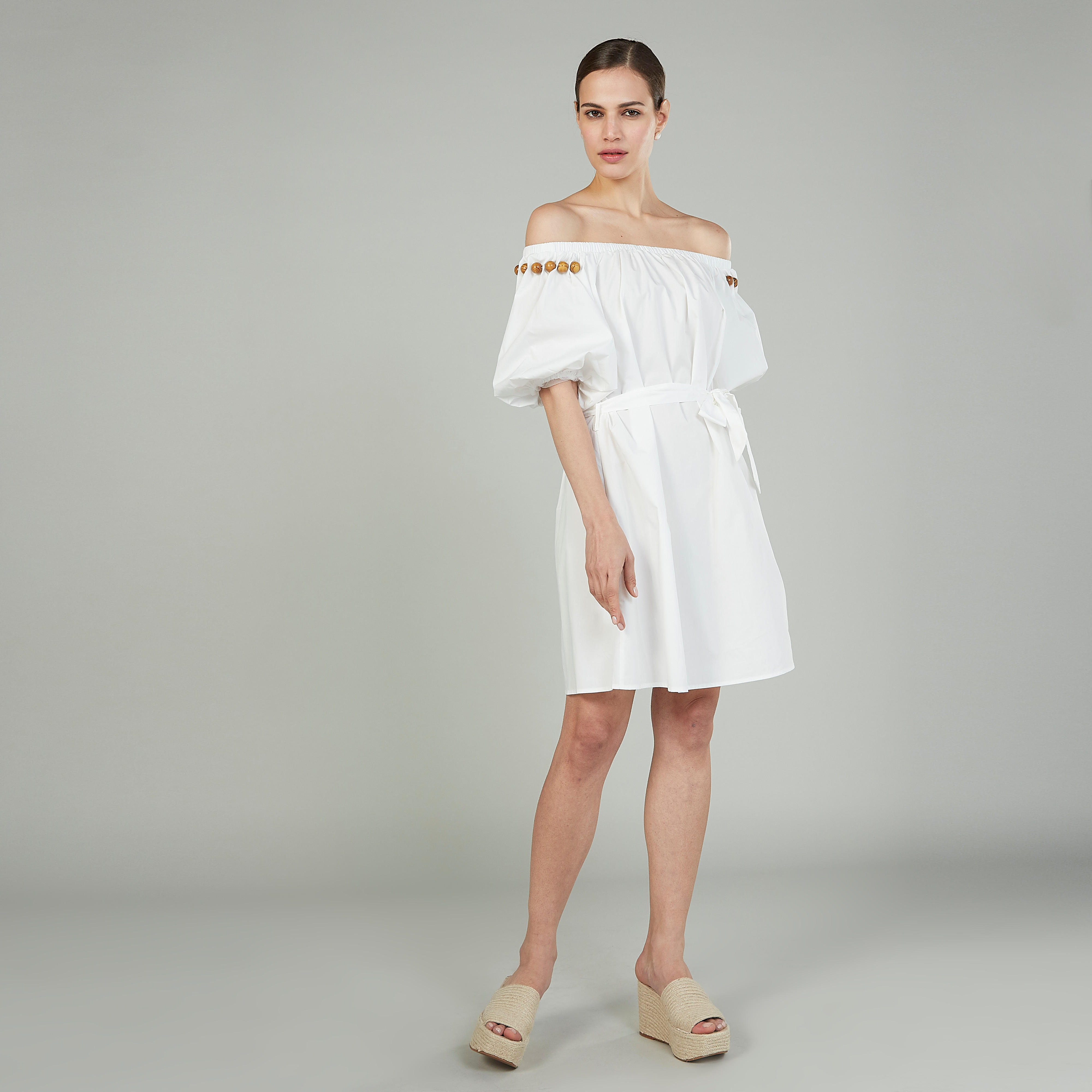 فستان قميص سادة إيه لاين متوسط الطول بتفاصيل خرز وأربطة-women-clothing-dresses-image-2