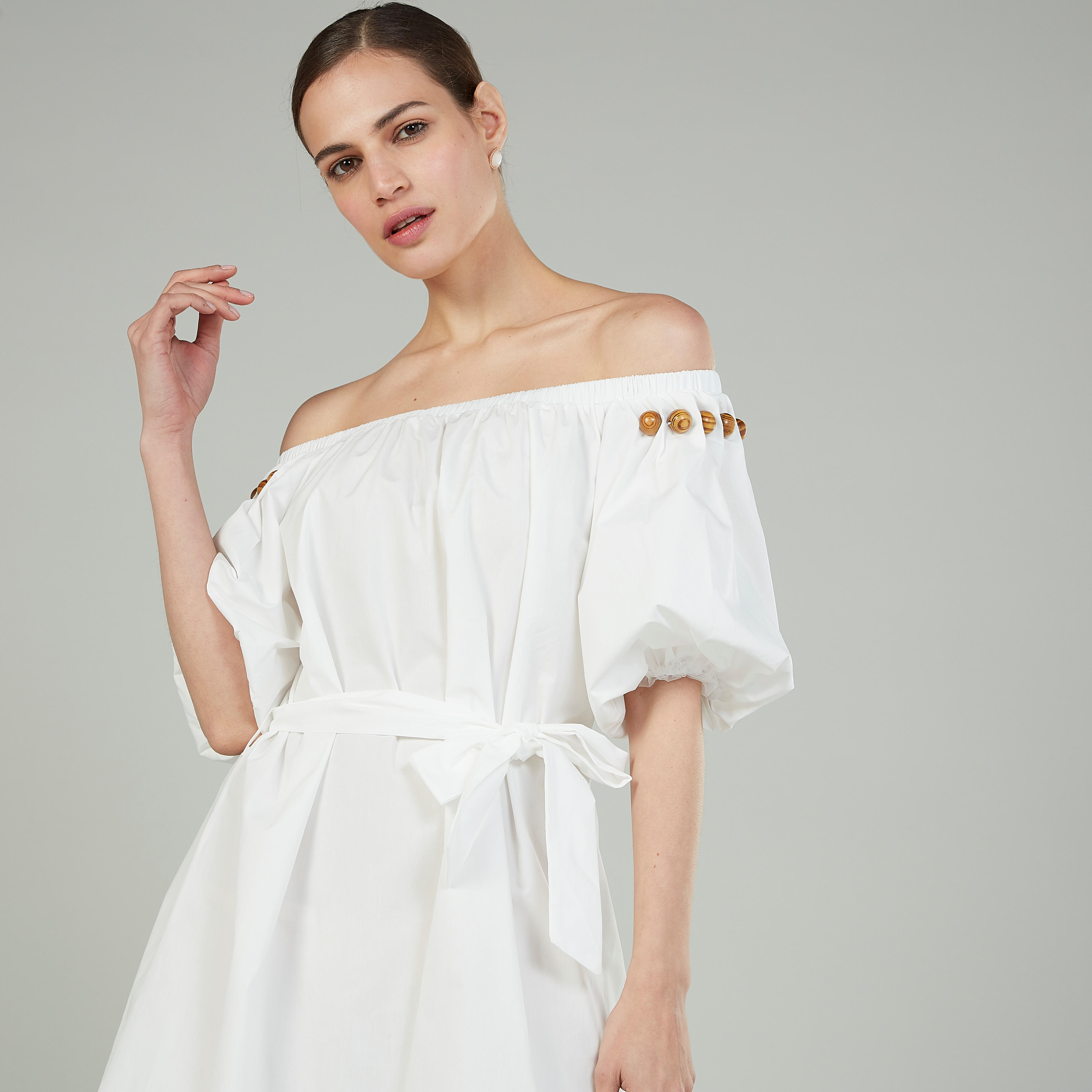 فستان قميص سادة إيه لاين متوسط الطول بتفاصيل خرز وأربطة-women-clothing-dresses-image-3