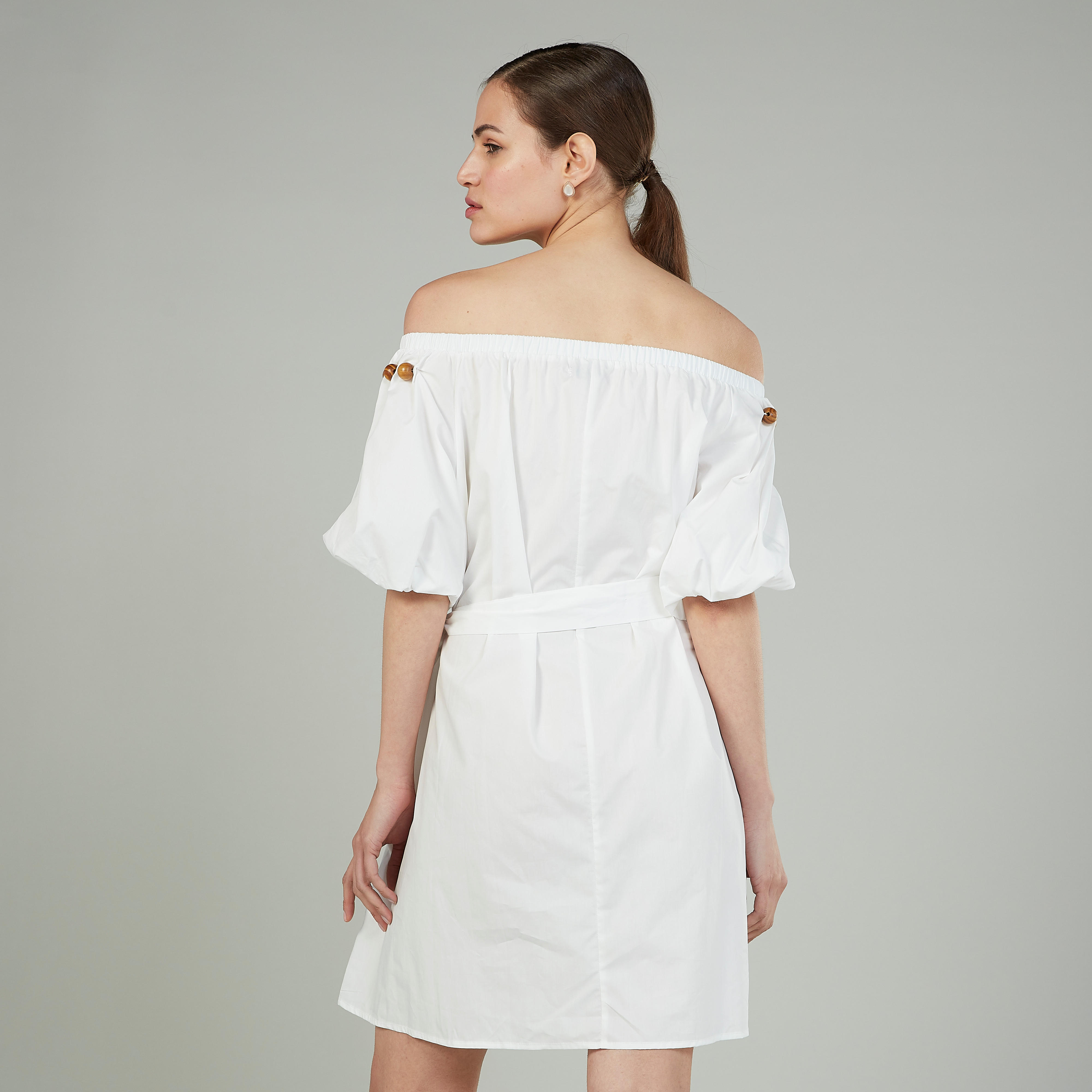 فستان قميص سادة إيه لاين متوسط الطول بتفاصيل خرز وأربطة-women-clothing-dresses-image-4