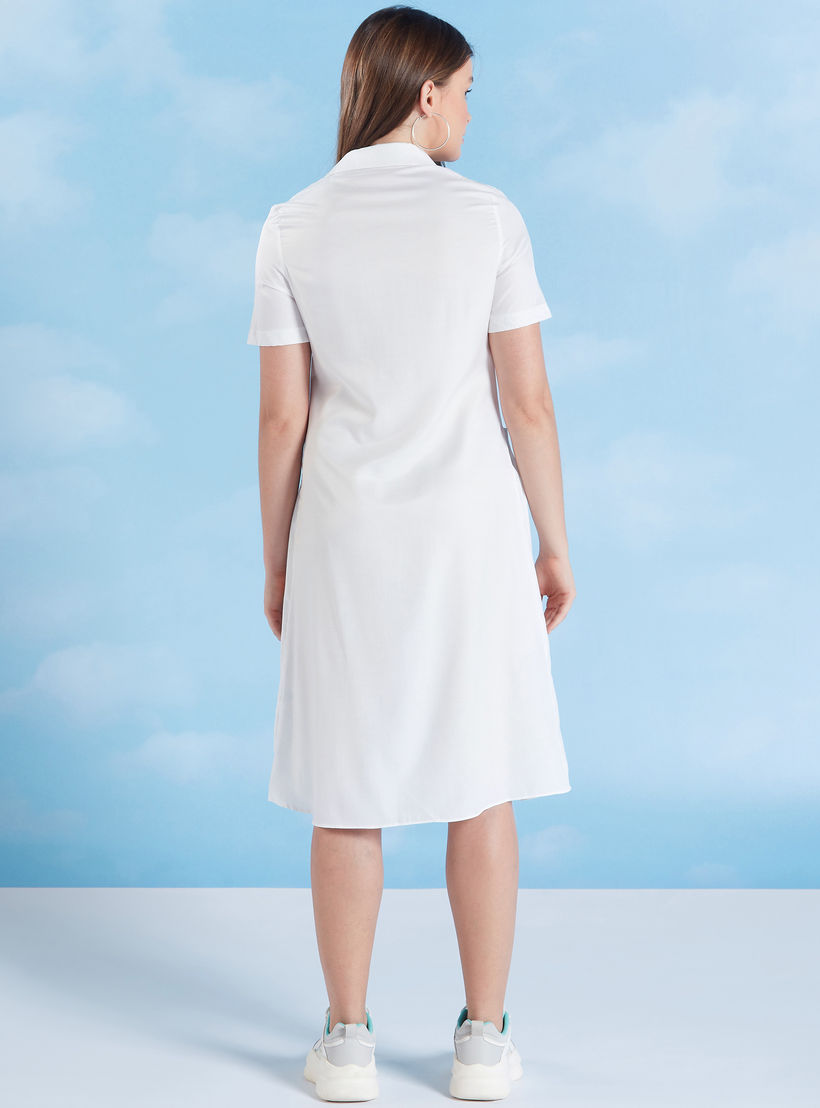 فستان متوسط الطول سادة بأكمام قصيرة وجيوب-women-clothing-dresses-image-4