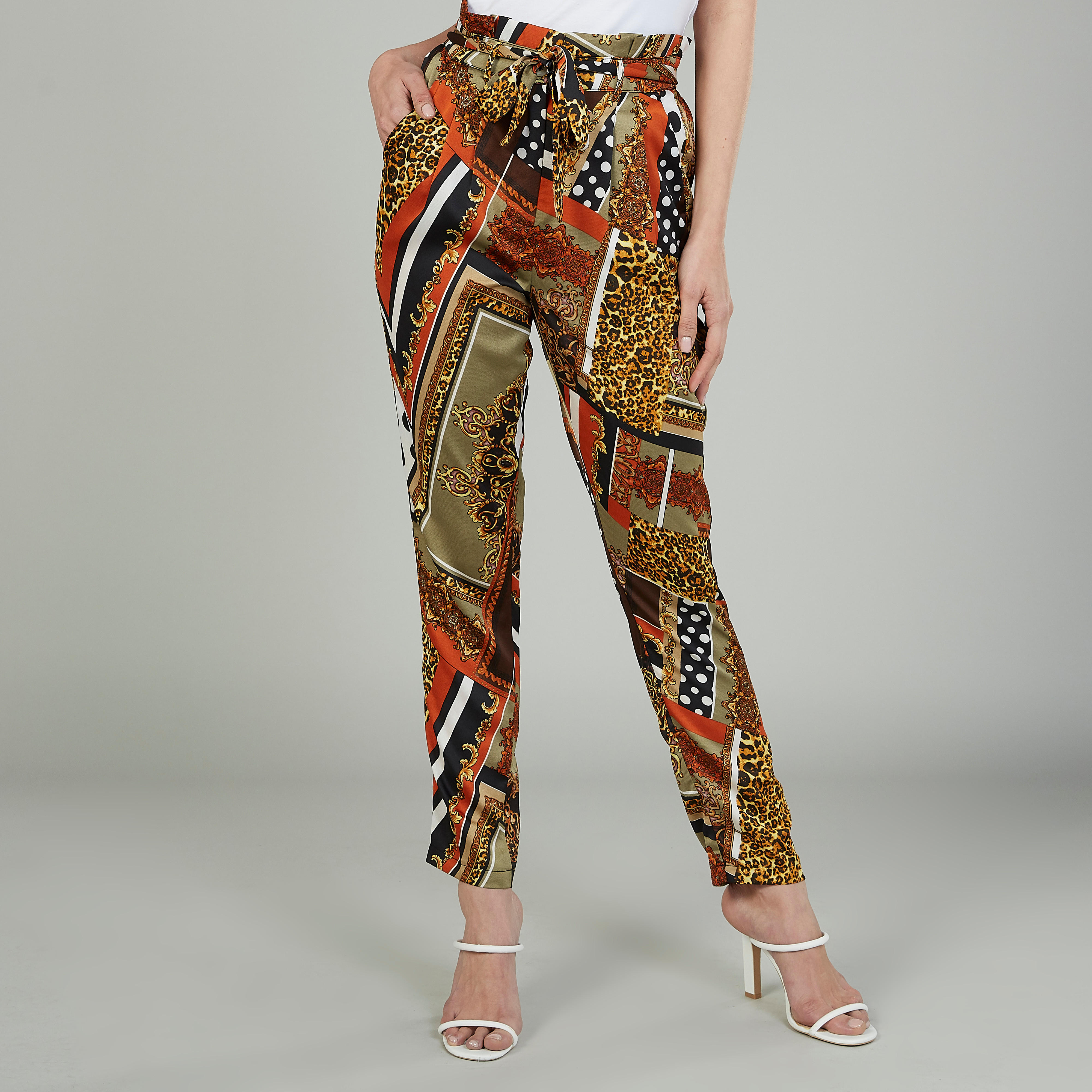 بنطلون طويل بخصر مرتفع بتفاصيل جيوب وأربطة-women-clothing-bottoms-trousers-image-1