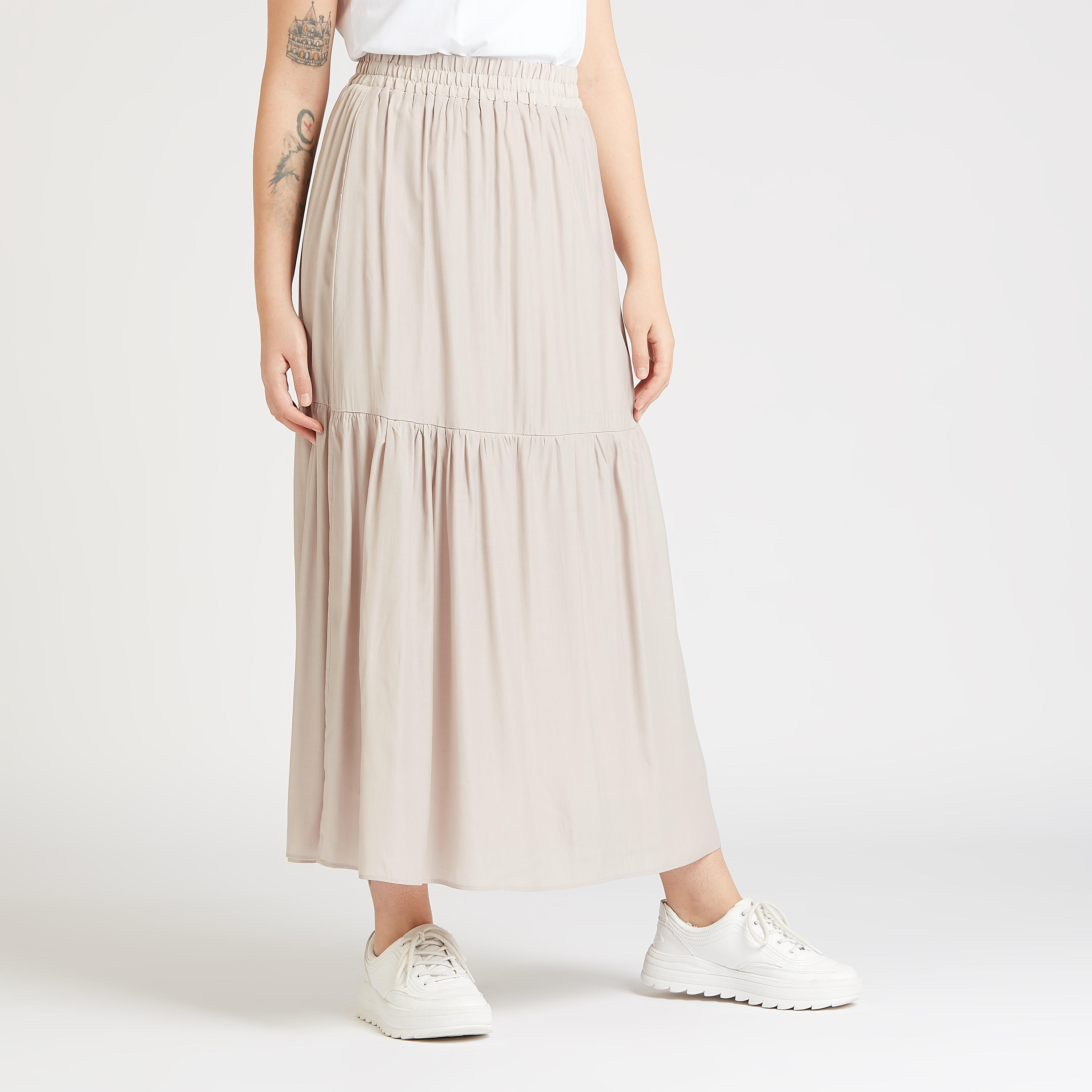 تنورة سادة طويلة إيه لاين بخصر مطّاطي-women-clothing-bottoms-skirts-image-1