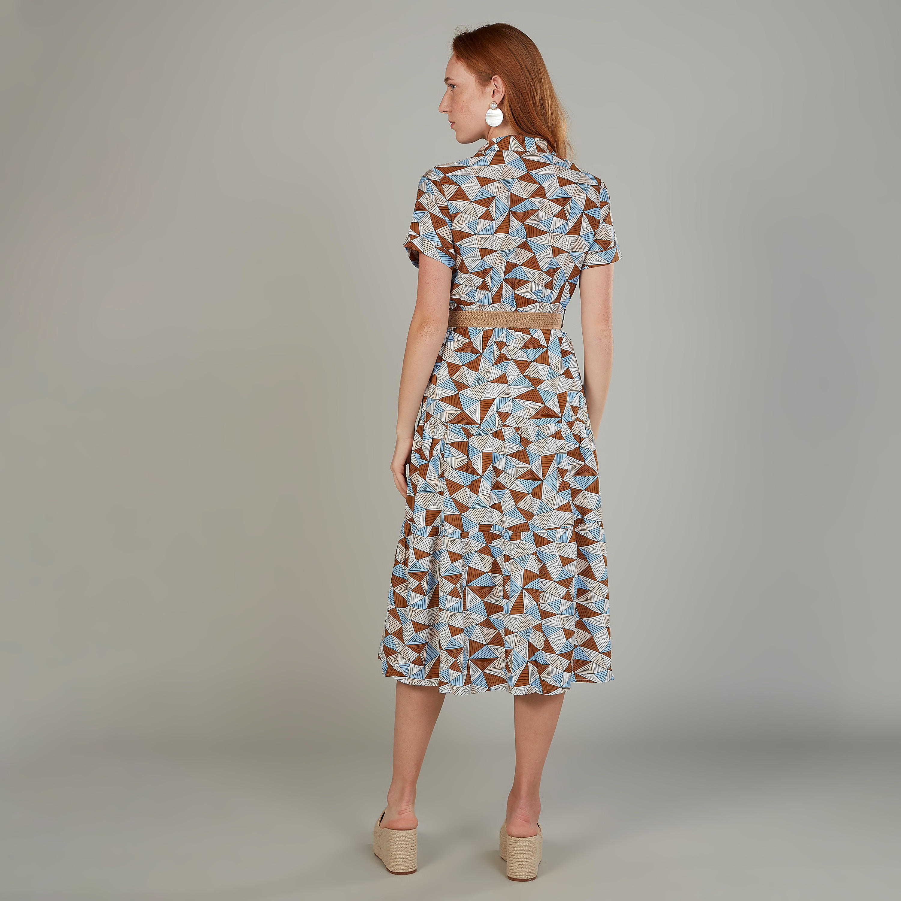 فستان ميدي ايه لاين بياقة V وأكمام قصيرة وطبعات-women-clothing-dresses-image-4