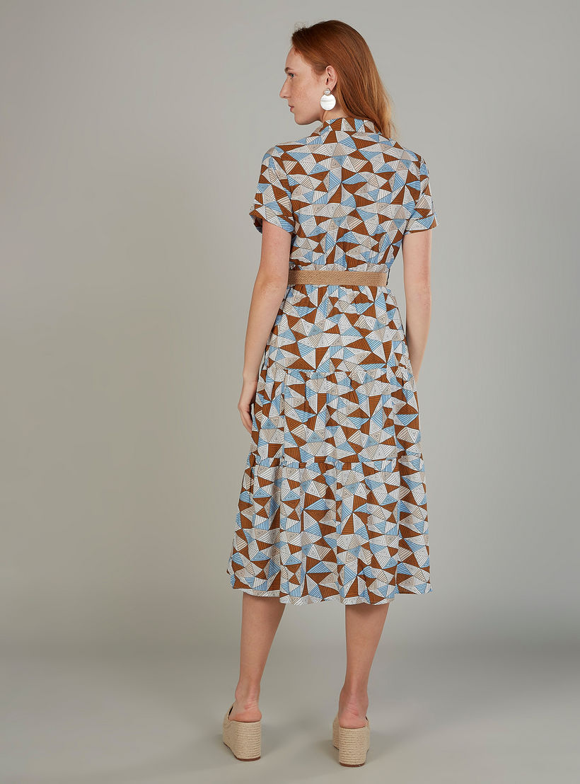 فستان ميدي ايه لاين بياقة V وأكمام قصيرة وطبعات-women-clothing-dresses-image-4