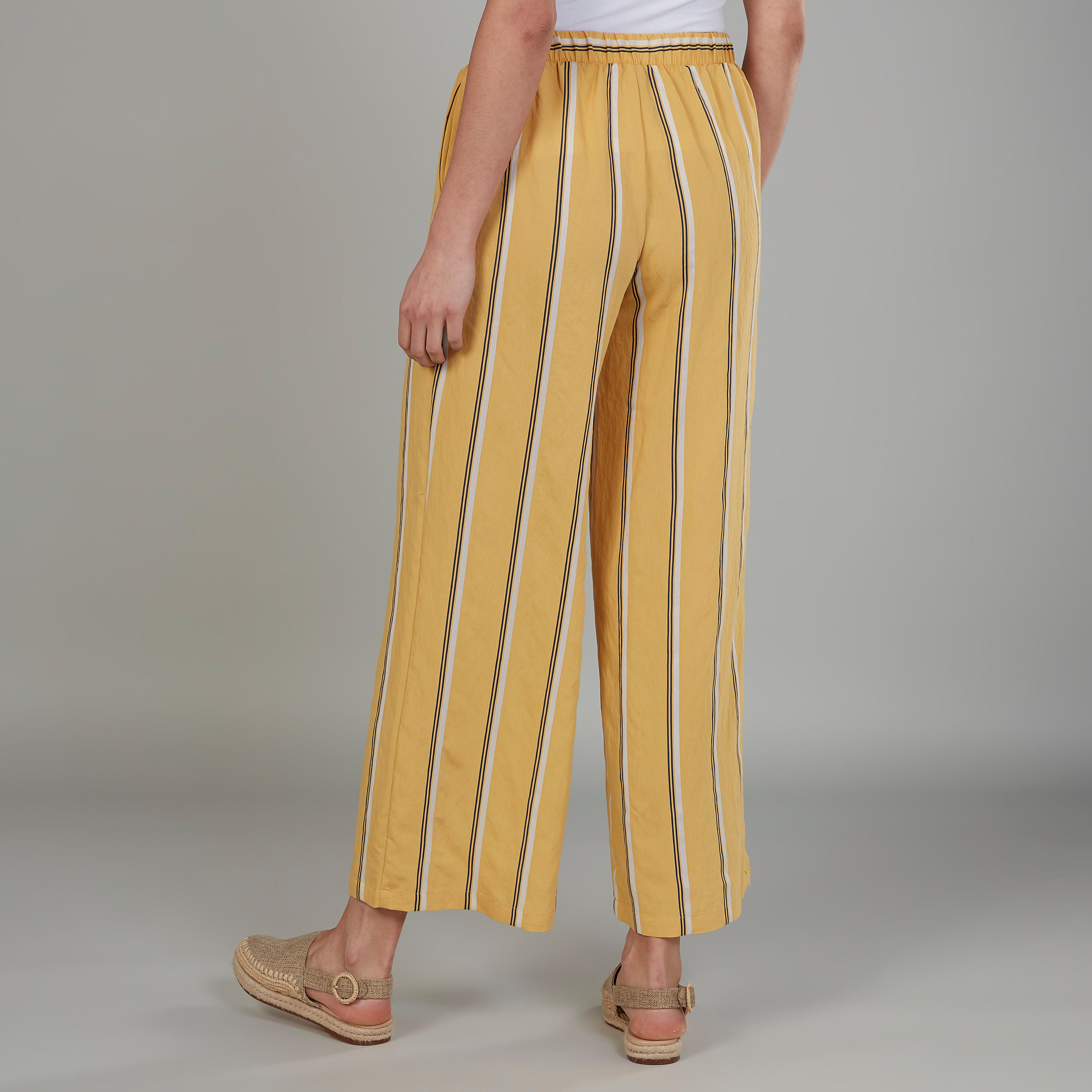 بنطلون بالازو مخطط مرتفع مع جيوب وخصر مطاطي-women-clothing-bottoms-trousers-image-4