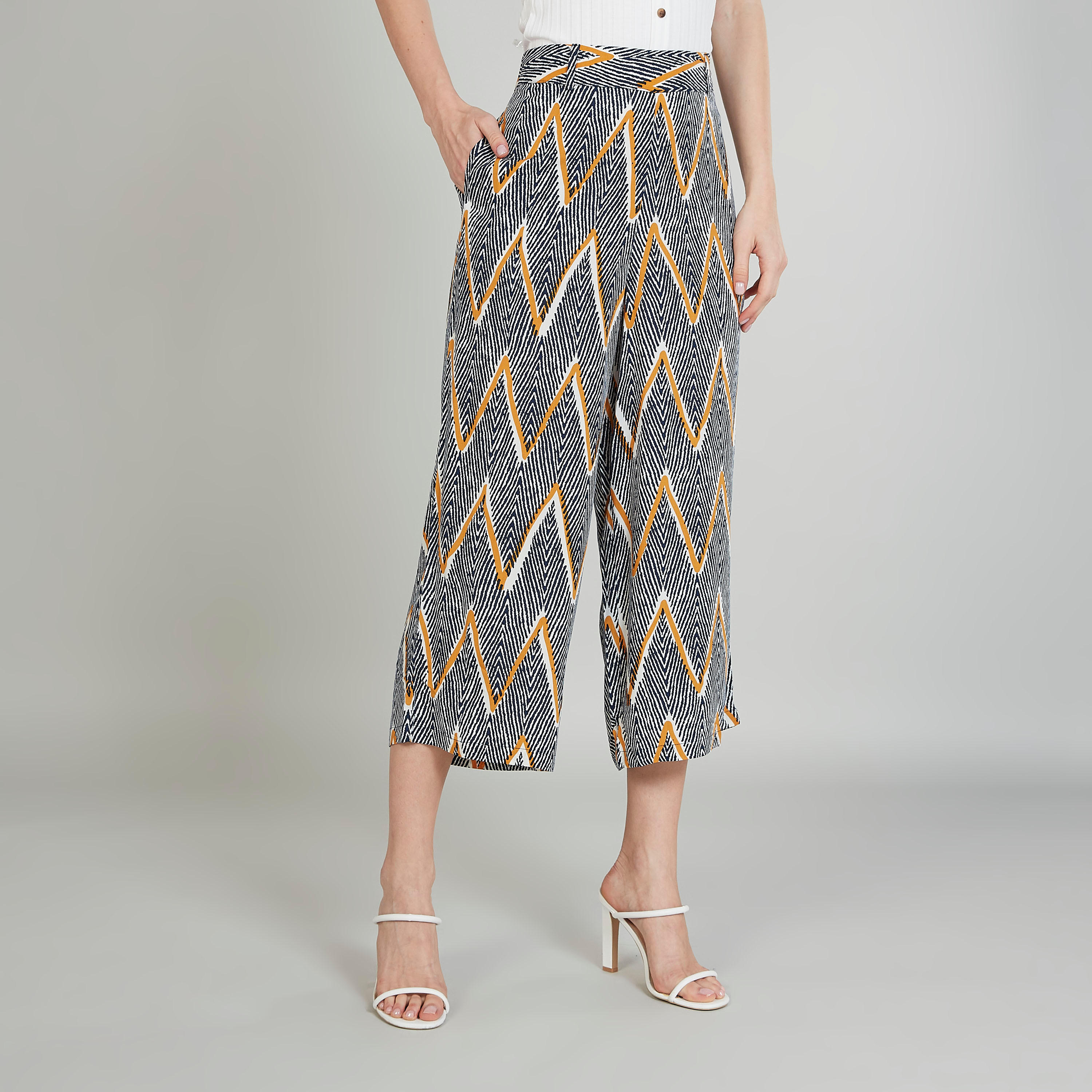 Printed High-Rise Culottes with Pockets and Elasticised Waistband-women-clothing-bottoms-trousers-image-1