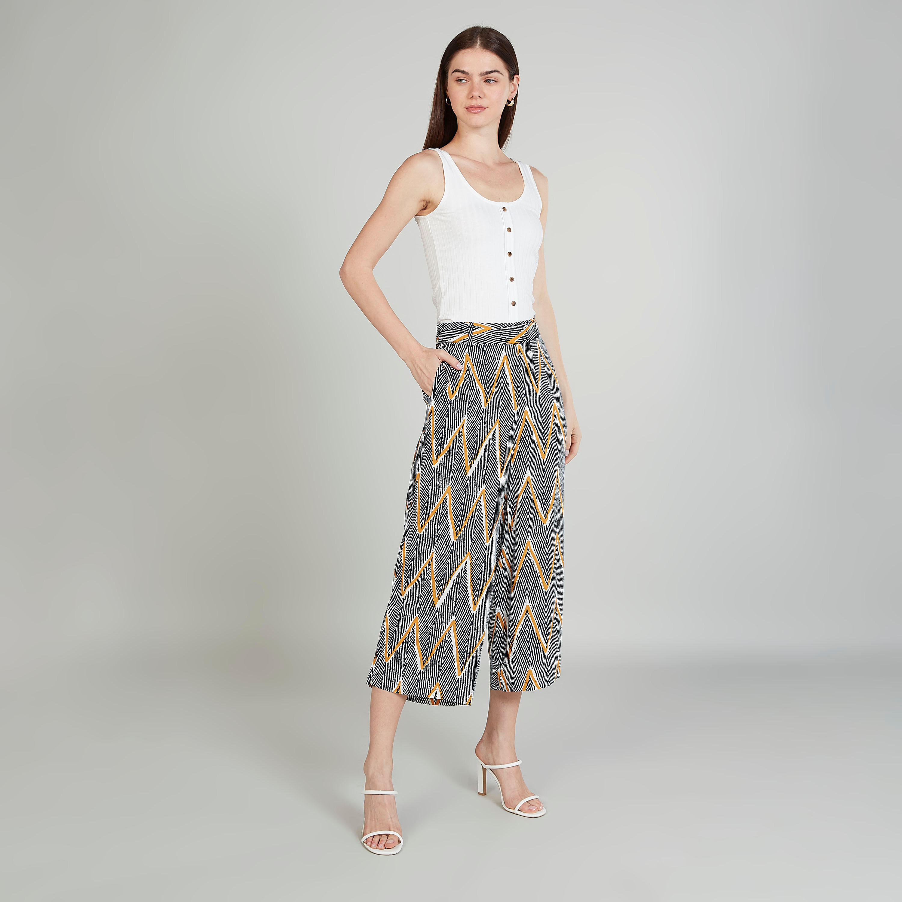 Printed High-Rise Culottes with Pockets and Elasticised Waistband-women-clothing-bottoms-trousers-image-2