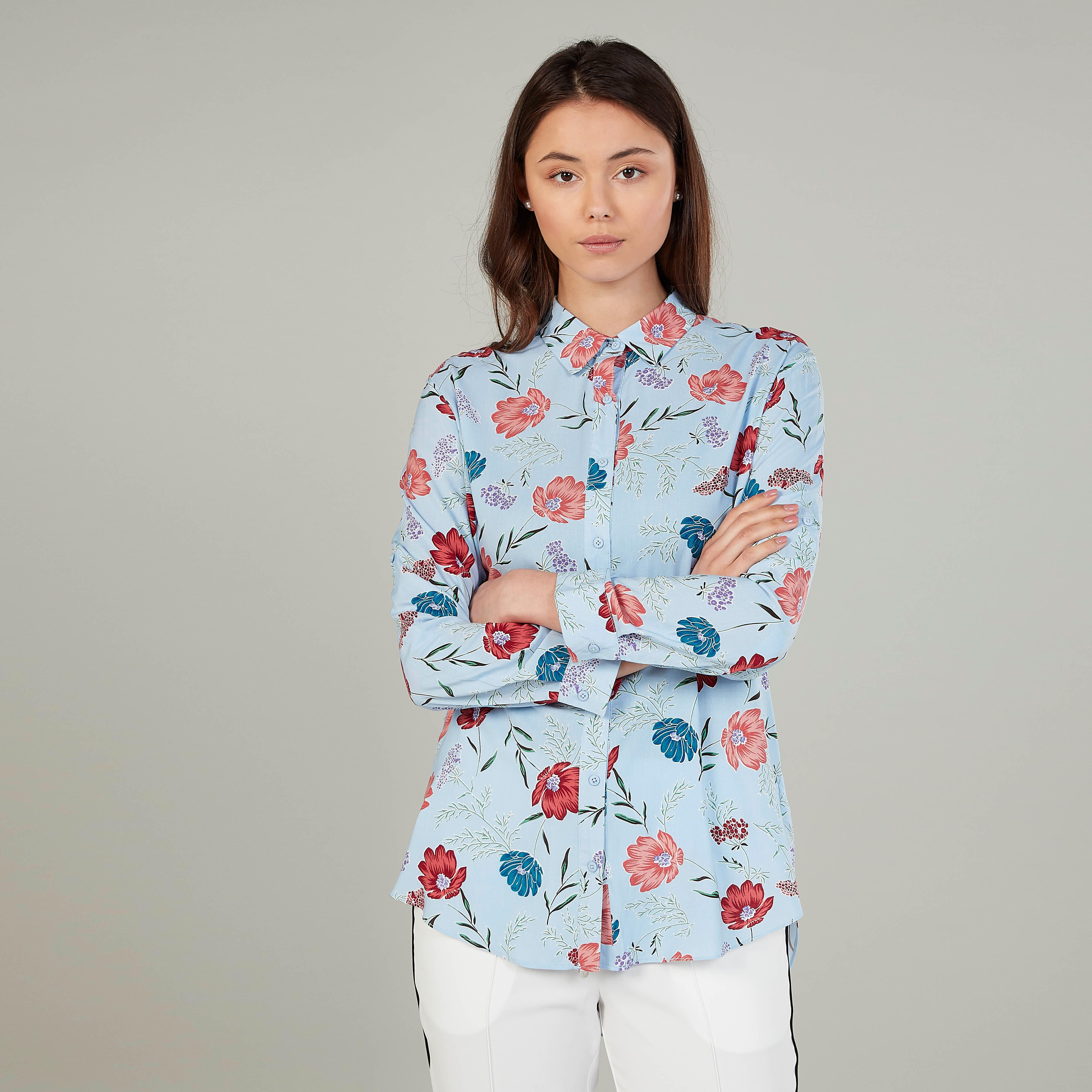 قميص بياقة عاديّة وأكمام طويلة وطبعات زهرية-women-clothing-shirtsandblouses-shirts-image-1