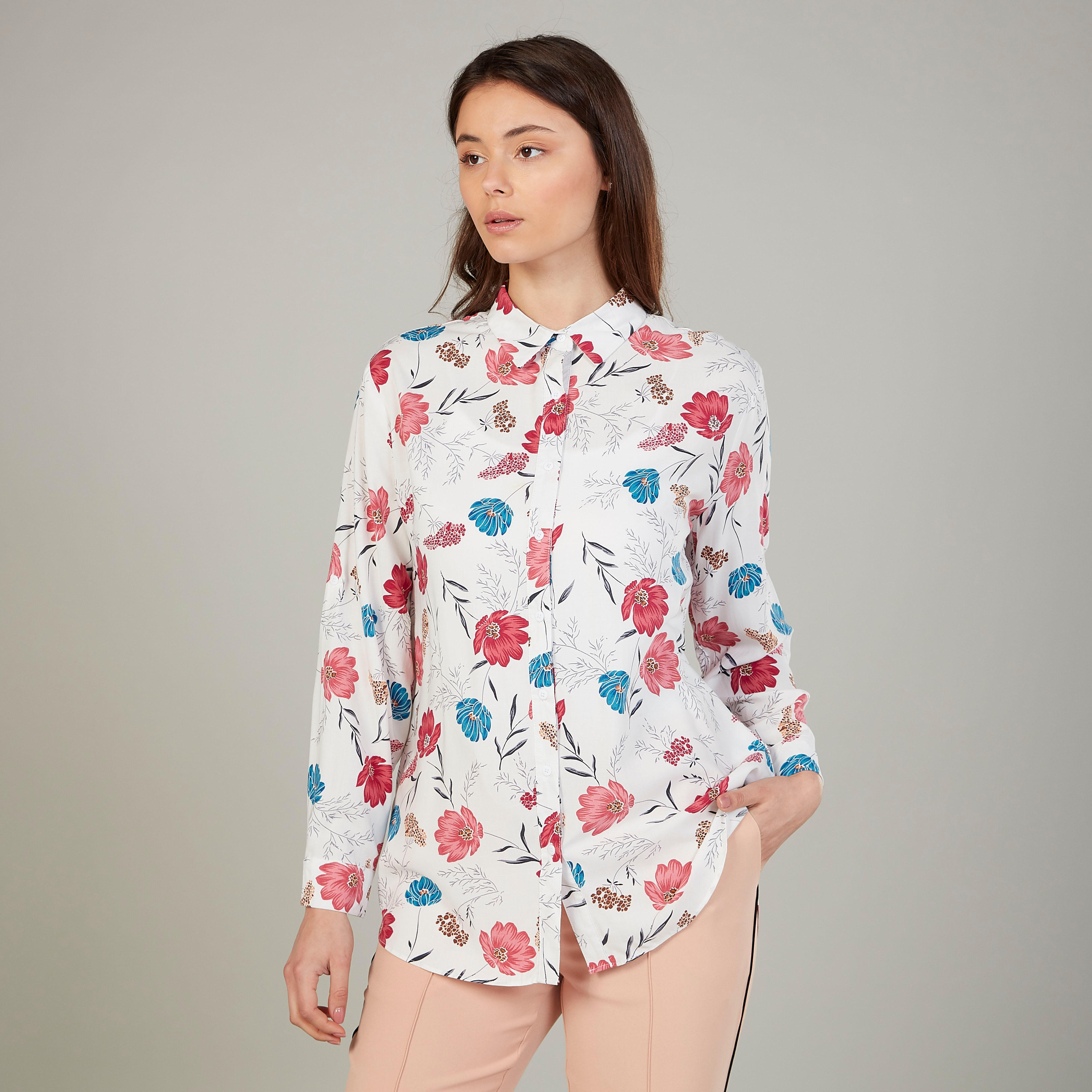 قميص بياقة عاديّة وأكمام طويلة وطبعات زهرية-women-clothing-shirtsandblouses-shirts-image-1