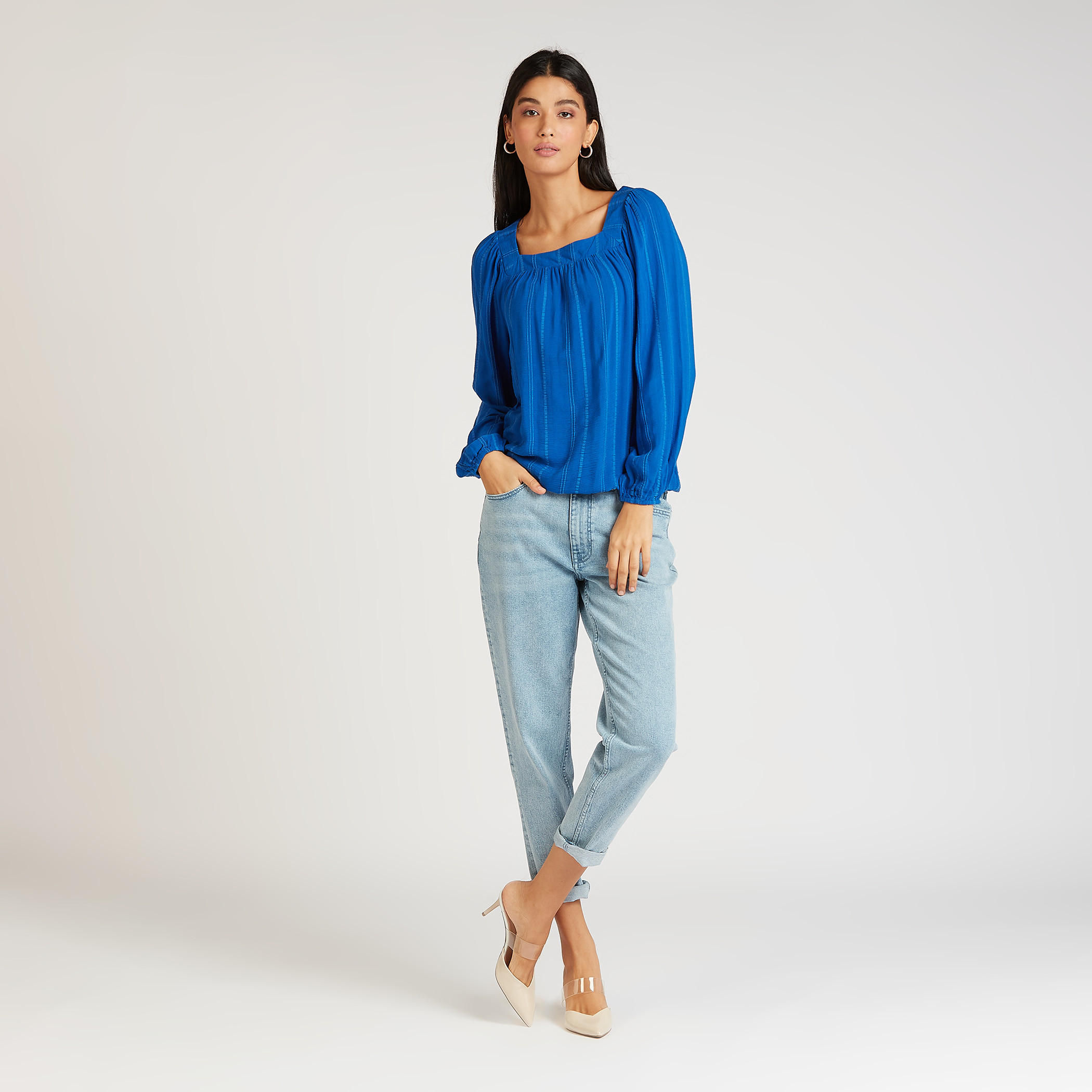بلوزة بارزة الملمس بأكمام بيشوب-women-clothing-shirtsandblouses-blouses-image-4