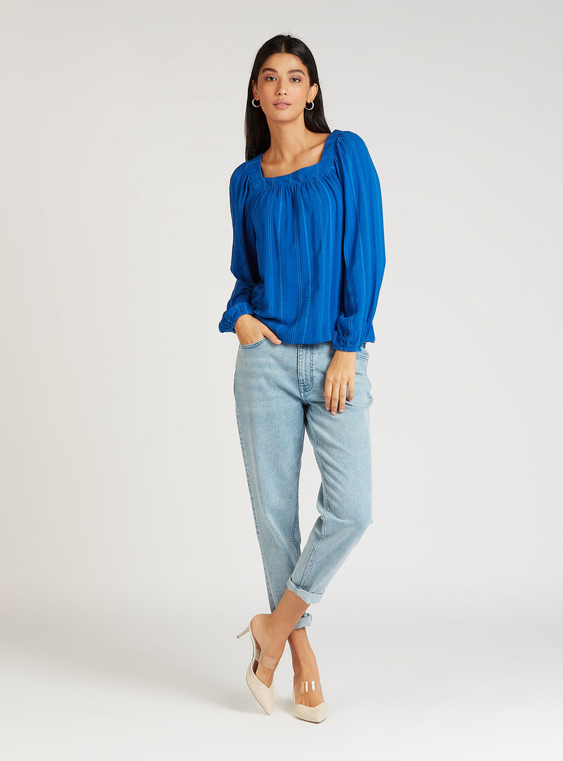بلوزة بارزة الملمس بأكمام بيشوب-women-clothing-shirtsandblouses-blouses-image-4