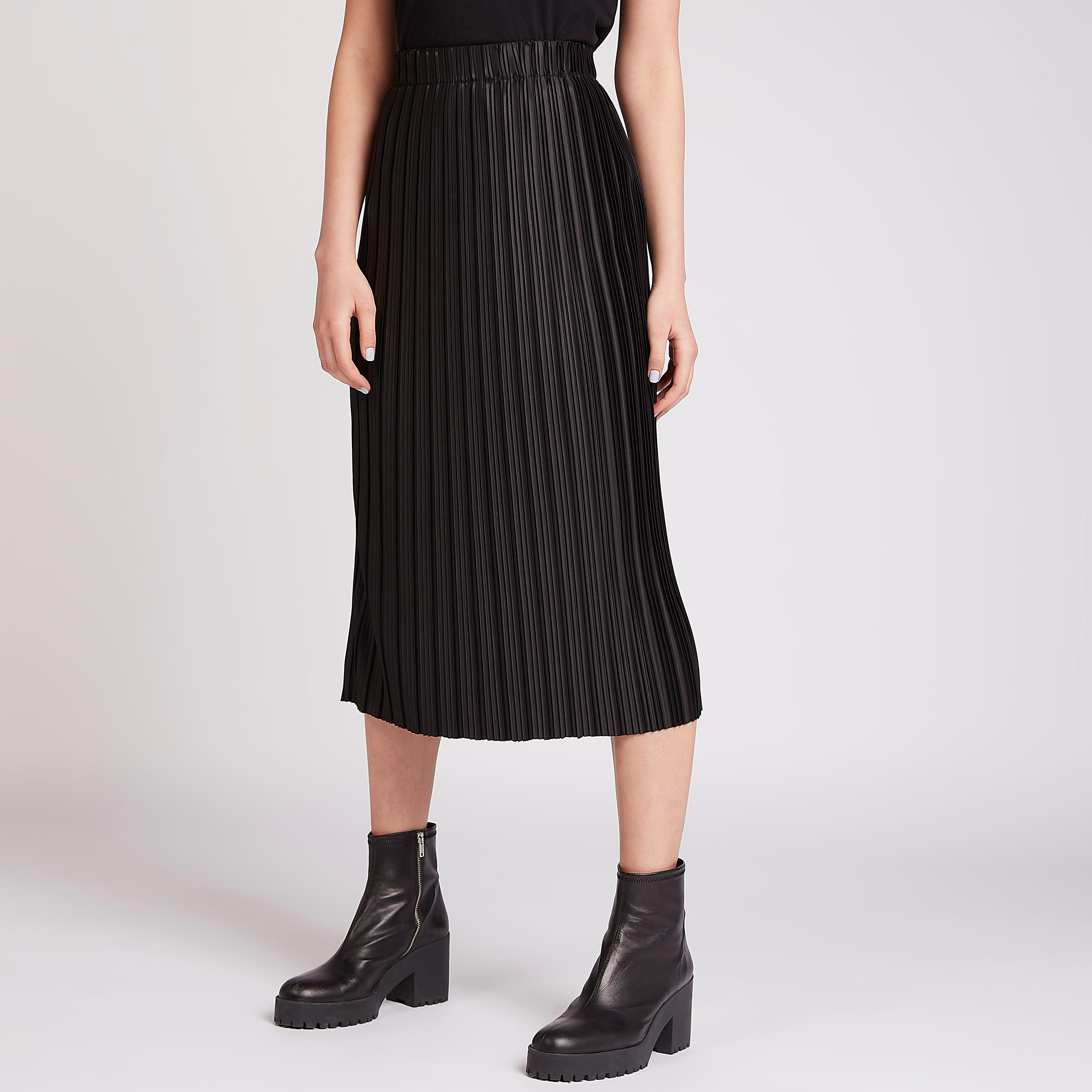 تنورة ميدي إيه لاين بخصر مطّاطي وكشكش-women-clothing-bottoms-skirts-image-1