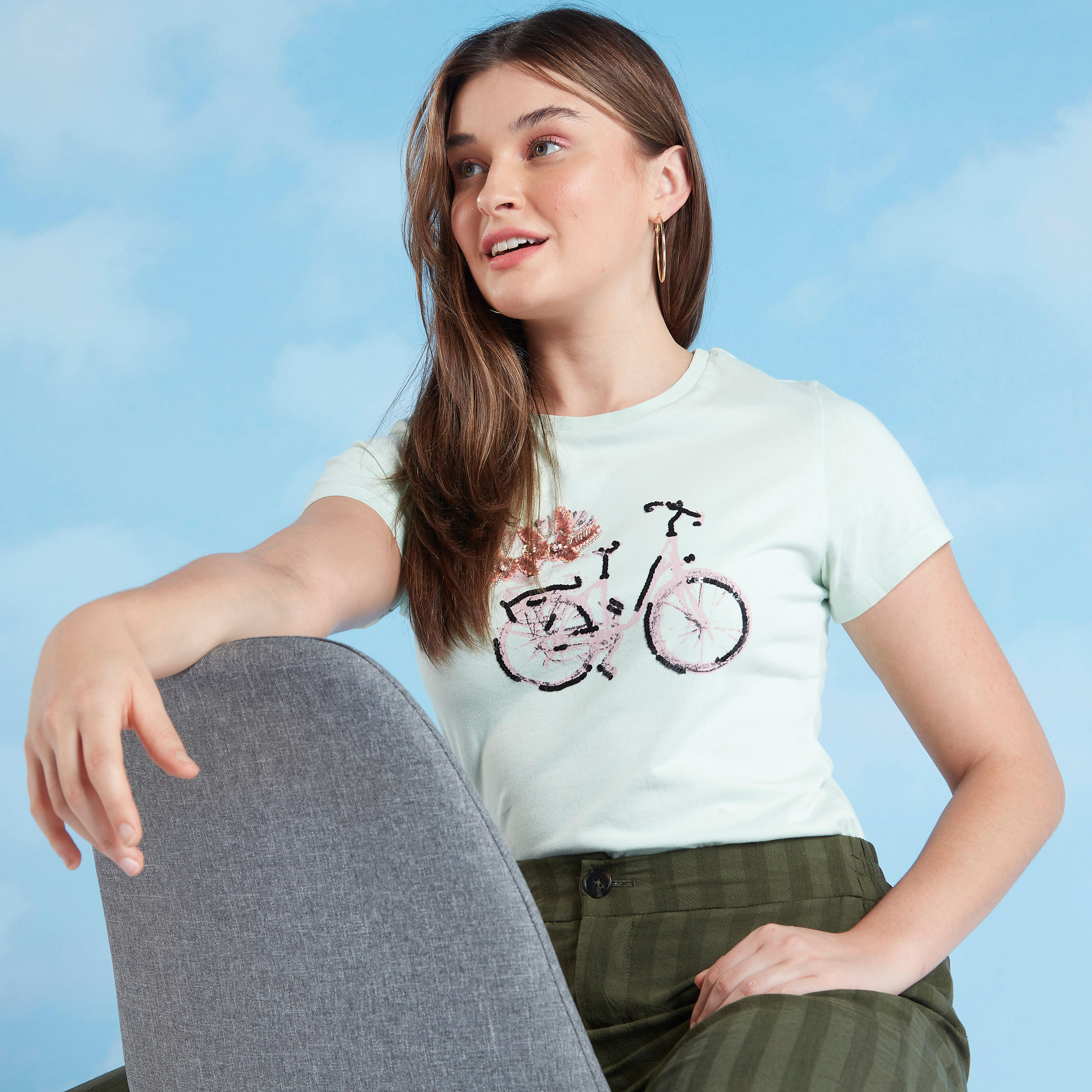 2Xtremz Printed and Embellished Crew Neck T-shirt with Short Sleeves-women-clothing-tshirts-image-1