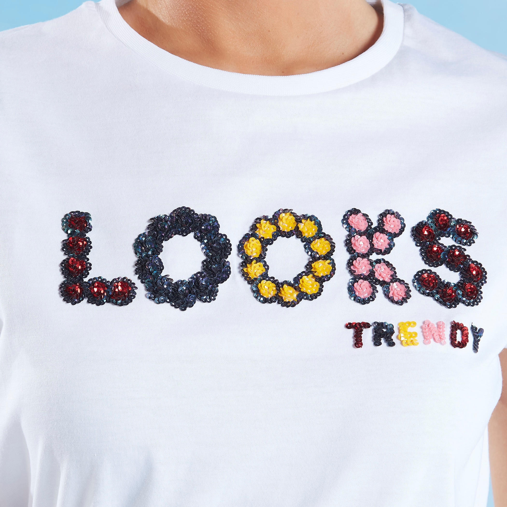 2Xtremz Printed and Embellished Crew Neck T-shirt with Short Sleeves-women-clothing-tshirts-image-3