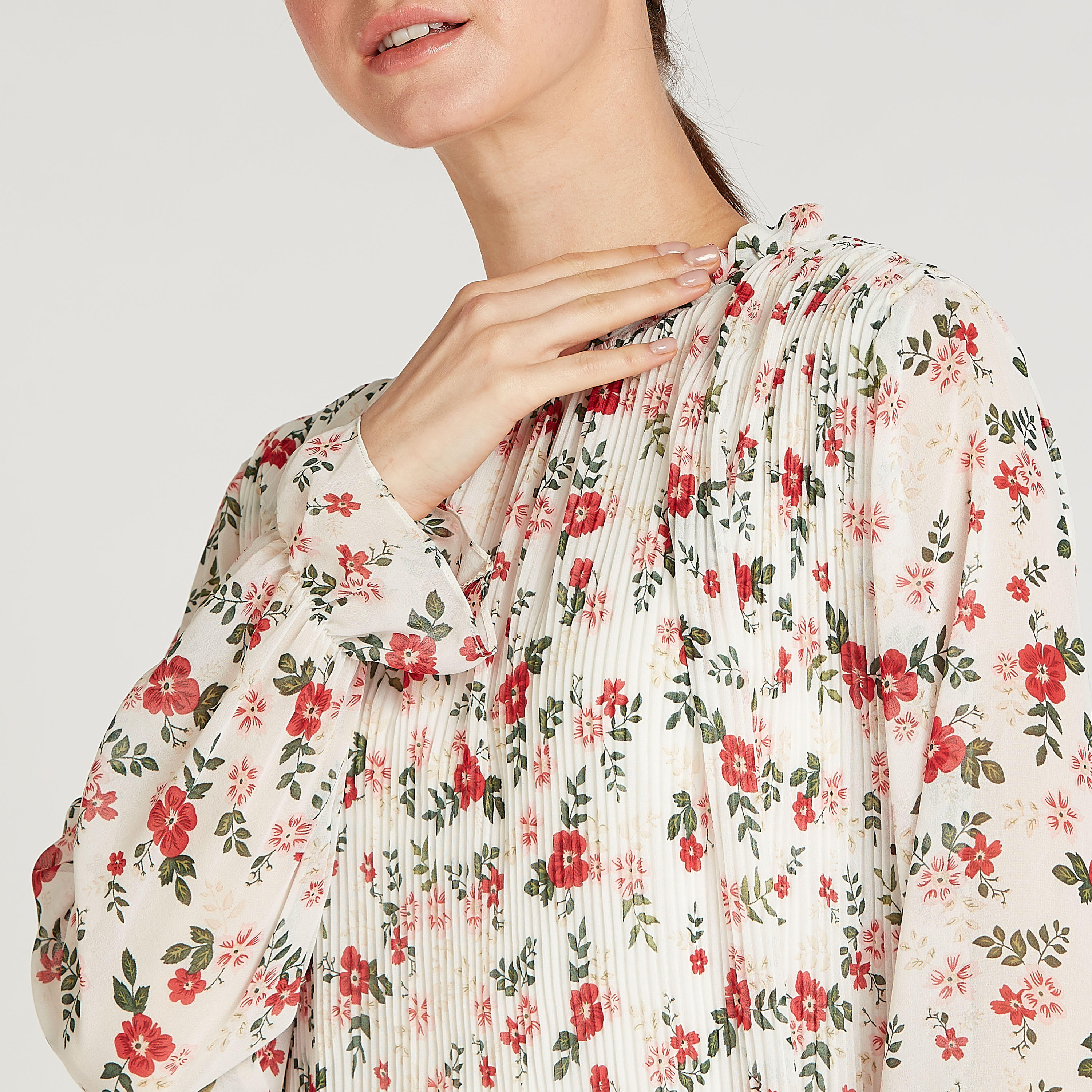 فستان إيه لاين متوسط الطول بأكمام منتفخة وتفاصيل كشكش وطبعات-women-clothing-dresses-image-3