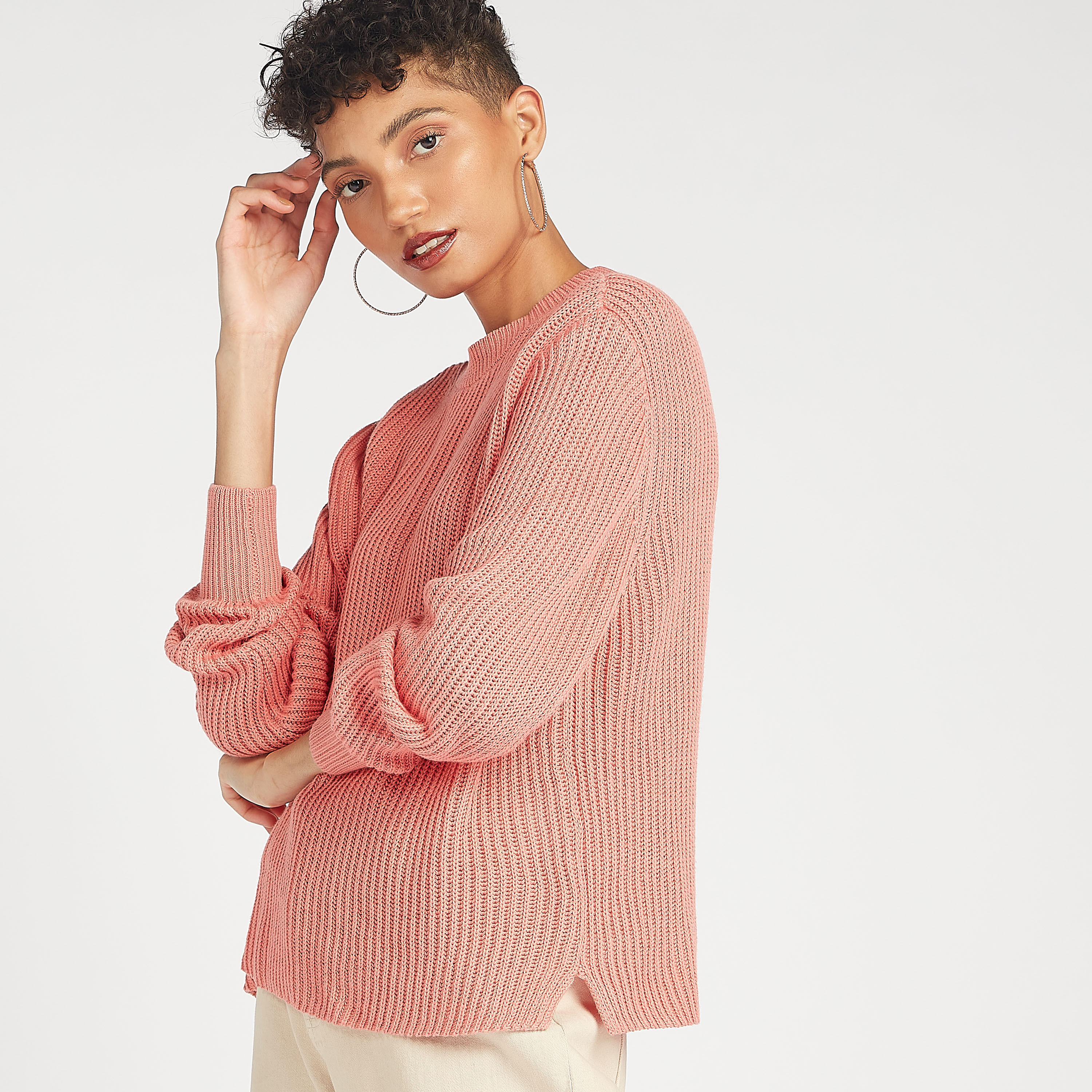 كنزة بارزة الملمس بأكمام طويلة وياقة ضيّقة تو إكستريمز-women-clothing-cardigansandjumpers-jumpers-image-1