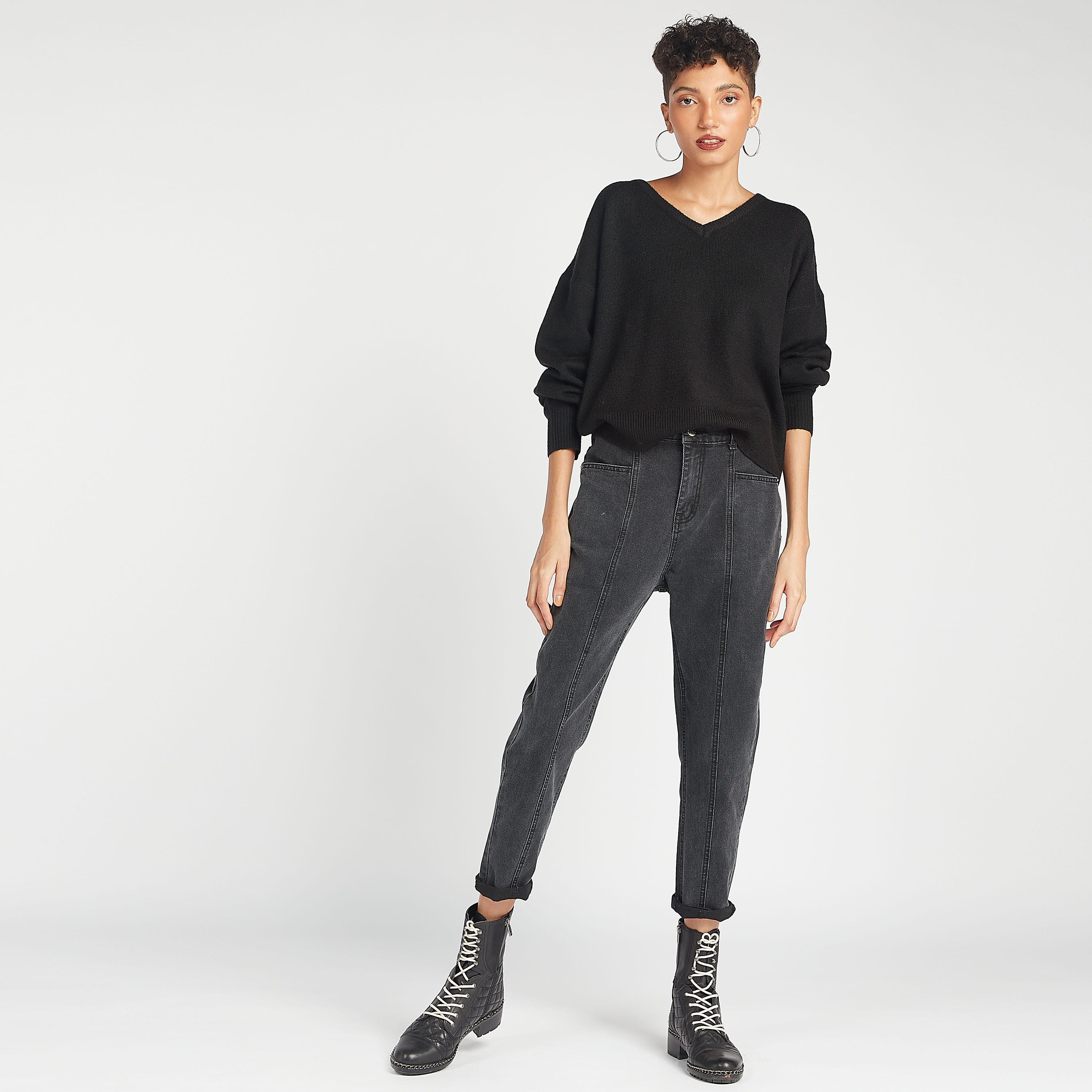 2Xtremz Textured V-neck Sweater with Long Sleeves-women-clothing-cardigansandjumpers-jumpers-image-1