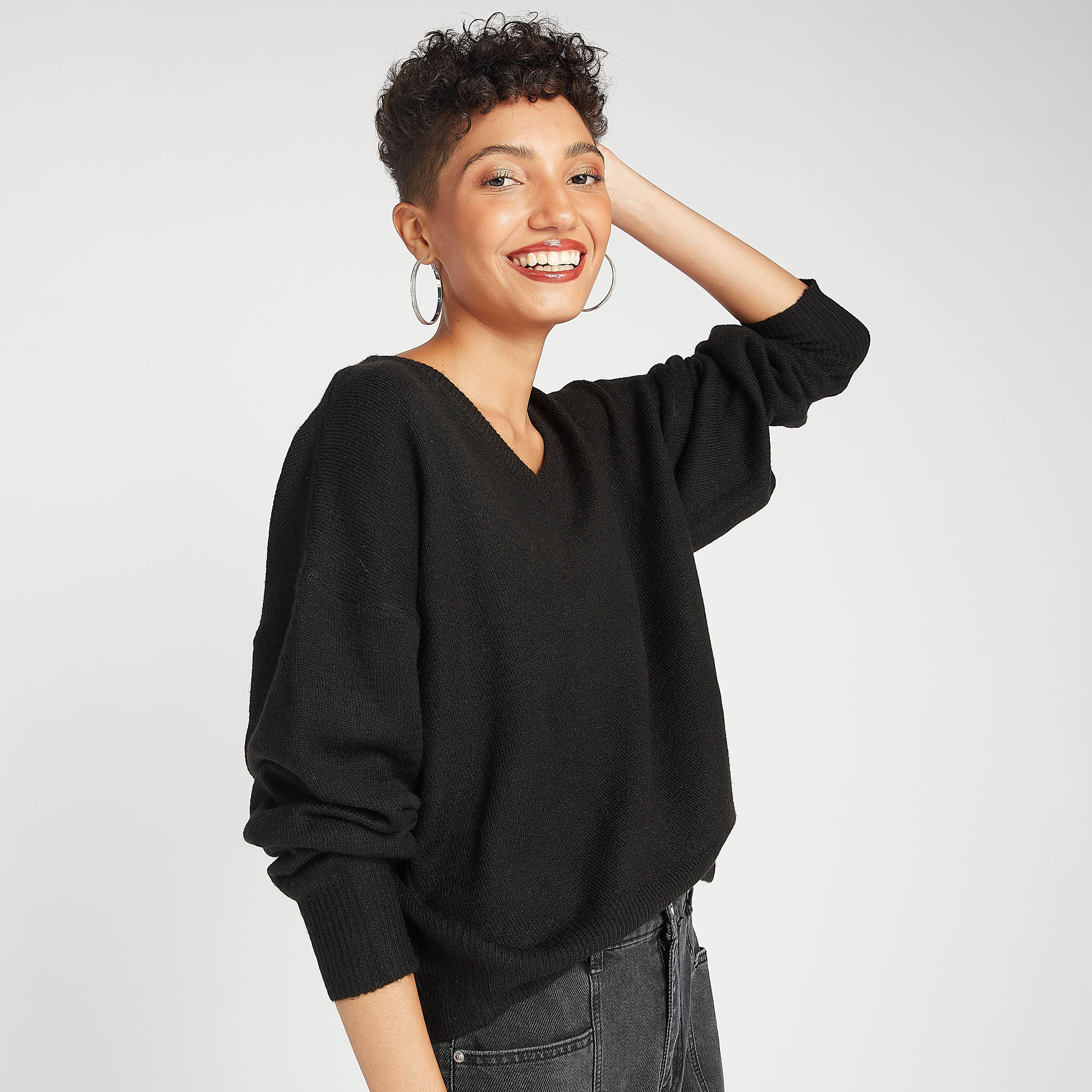 2Xtremz Textured V-neck Sweater with Long Sleeves-women-clothing-cardigansandjumpers-jumpers-image-2