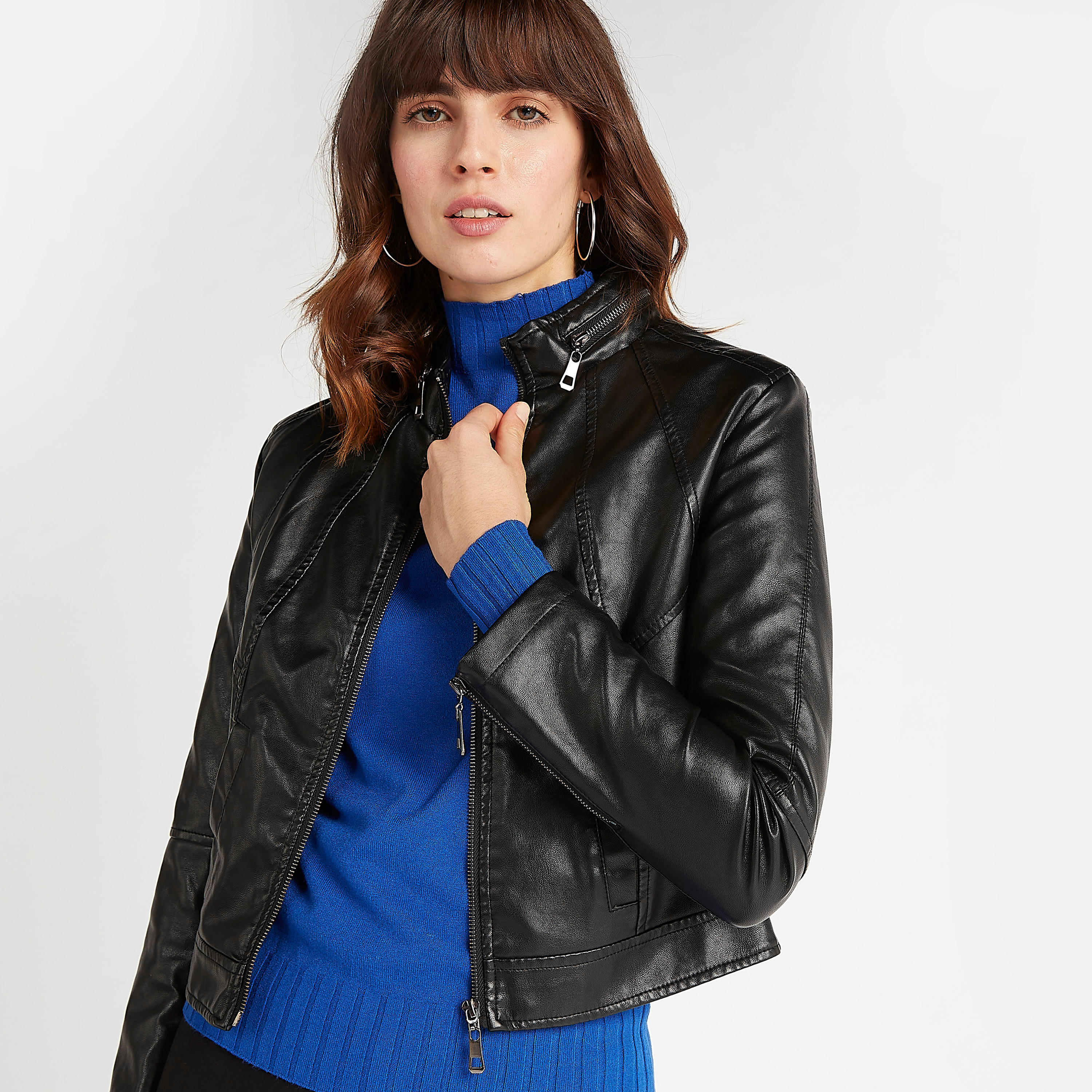 2Xtremz Zip Through Biker Jacket with Long Sleeves-women-winterwear-coatsandjackets-jackets-image-1