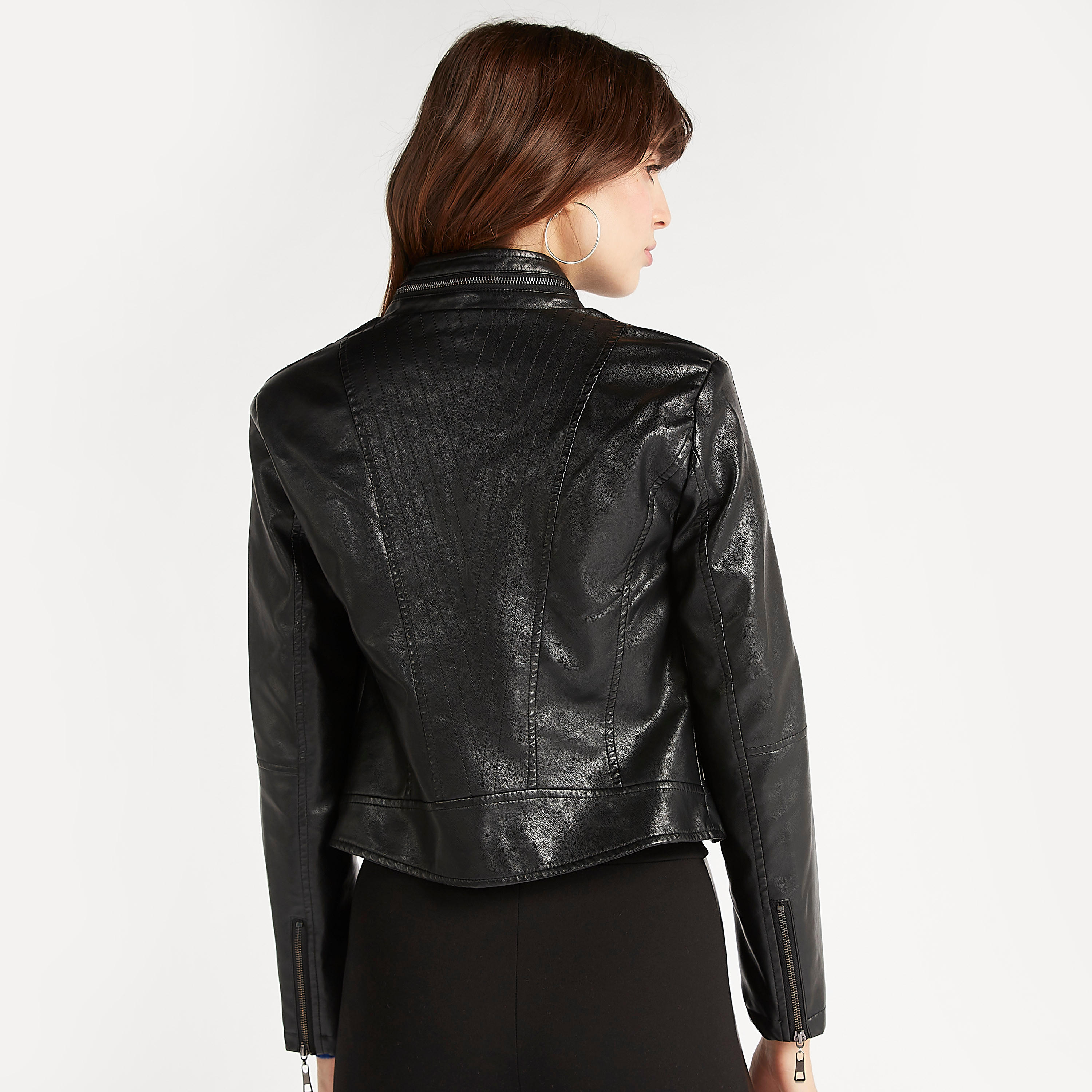 2Xtremz Zip Through Biker Jacket with Long Sleeves-women-winterwear-coatsandjackets-jackets-image-4