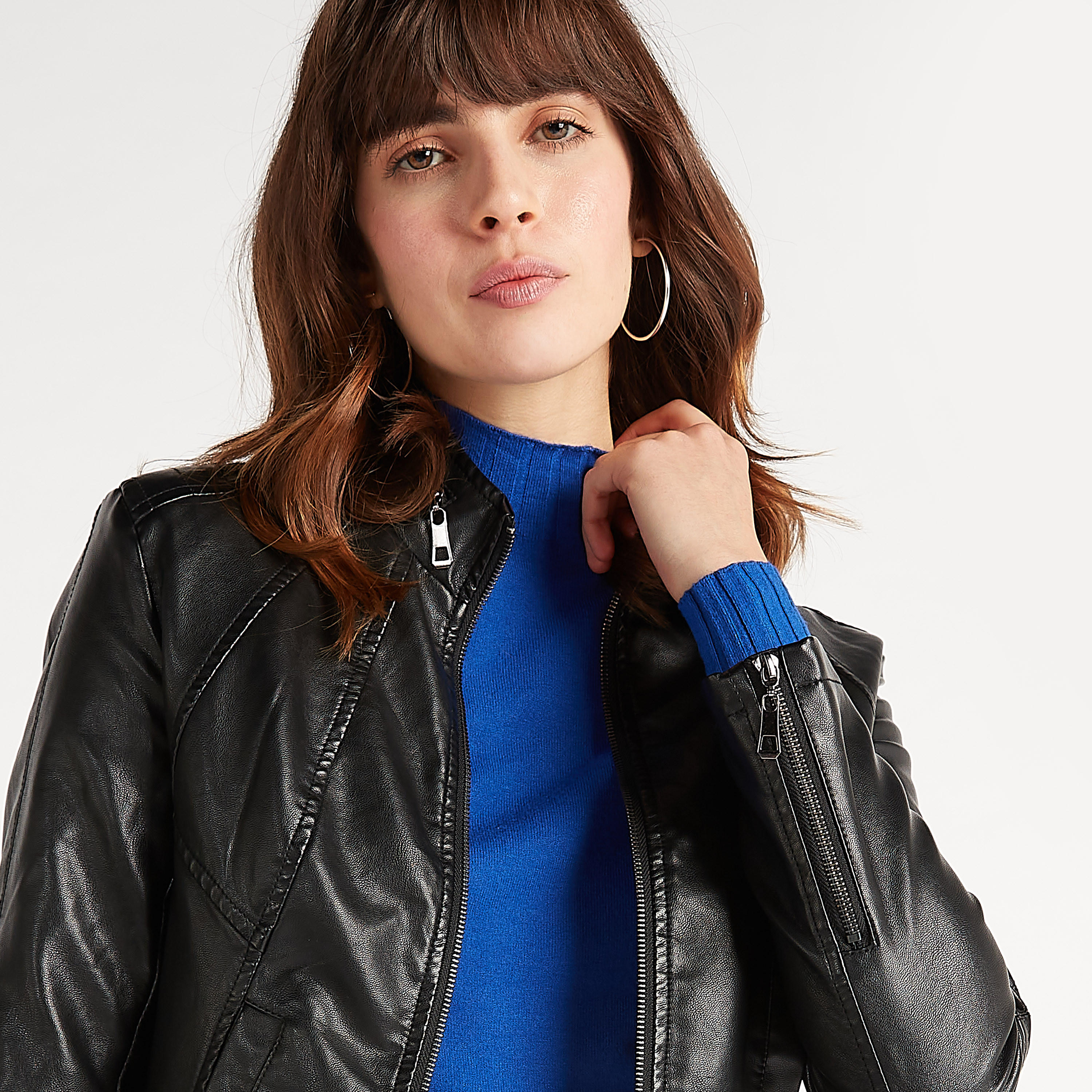2Xtremz Zip Through Biker Jacket with Long Sleeves-women-winterwear-coatsandjackets-jackets-image-5