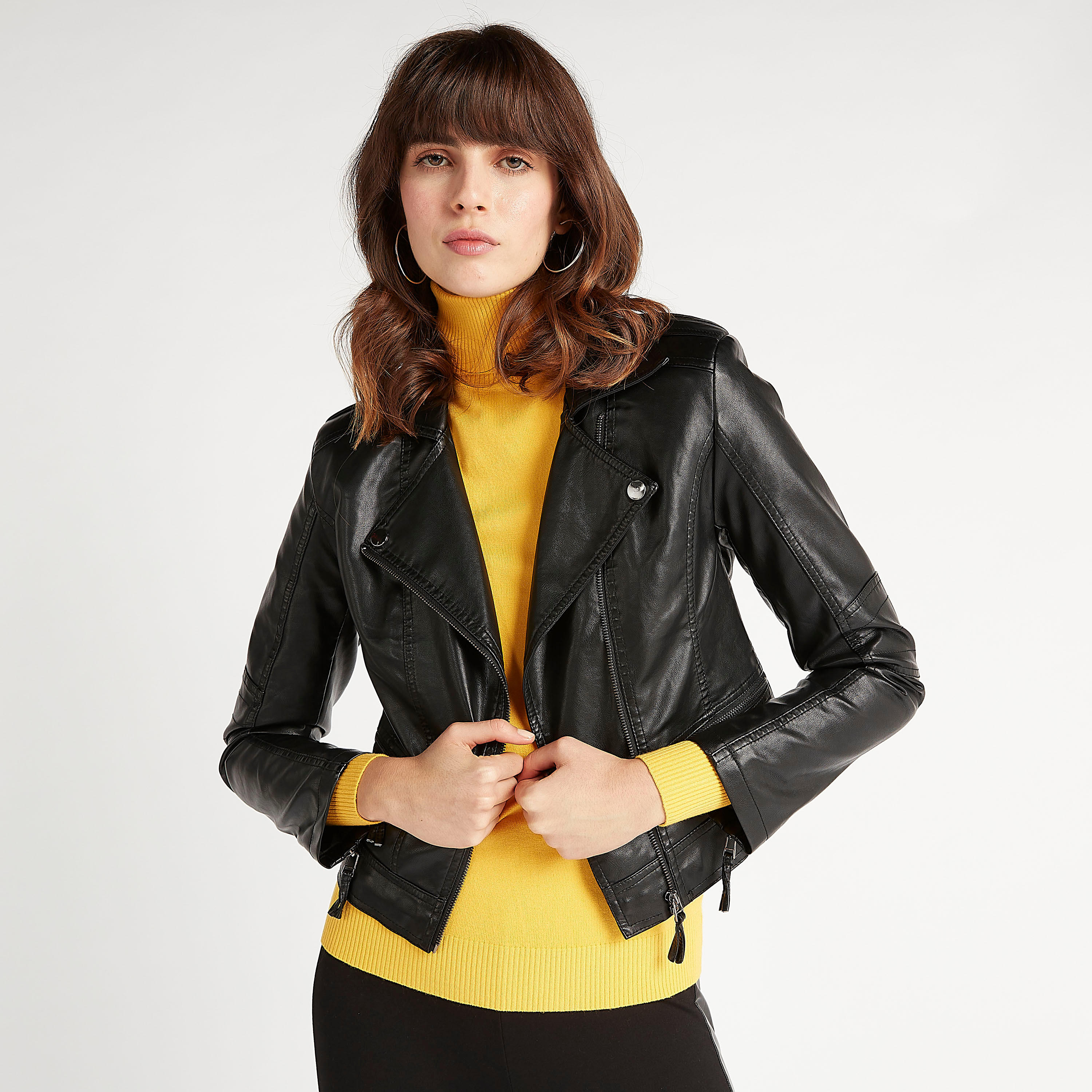 جاكيت بايكر سادة بسحّاب وأكمام طويلة وجيوب من تو إكستريمز-women-winterwear-coatsandjackets-jackets-image-5