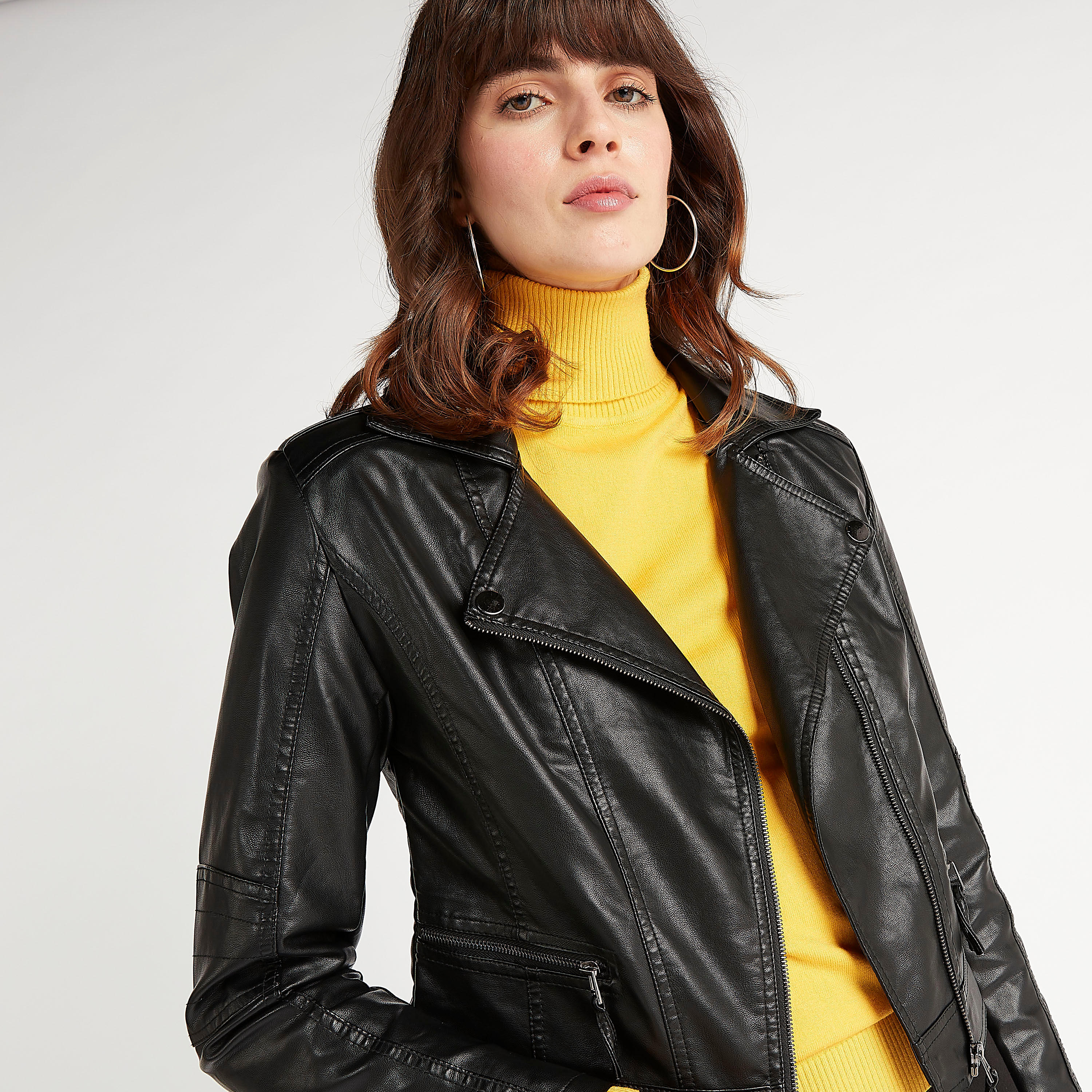 جاكيت بايكر سادة بسحّاب وأكمام طويلة وجيوب من تو إكستريمز-women-winterwear-coatsandjackets-jackets-image-3