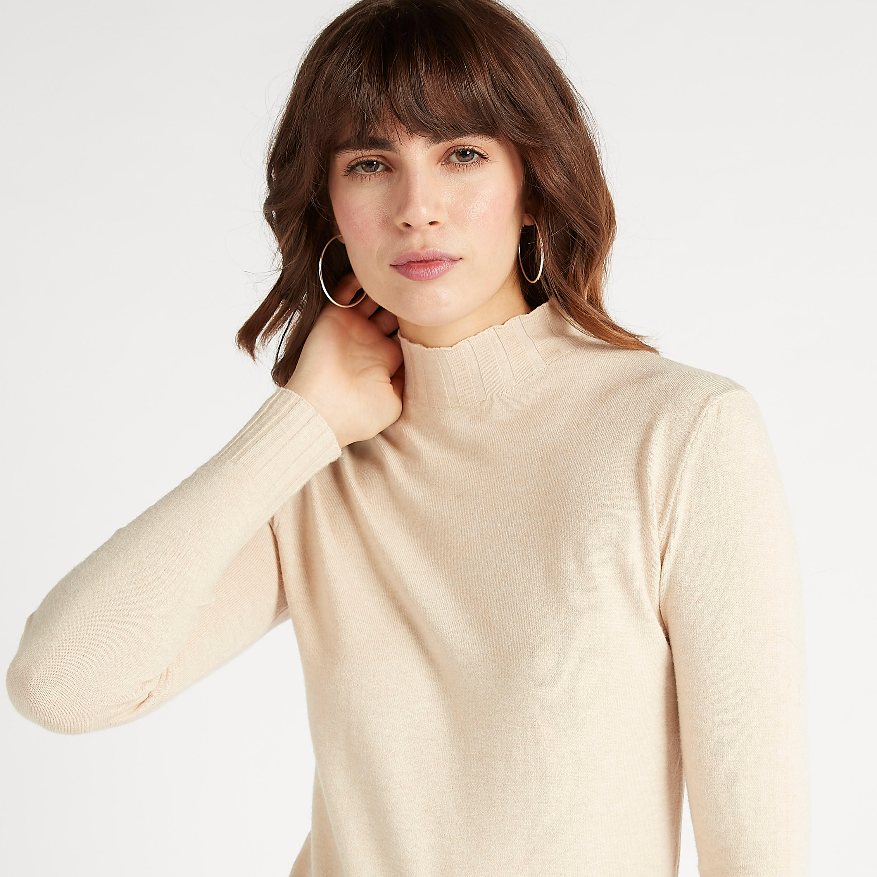Textured Sweater with Funnel Neck and Long Sleeves-women-clothing-cardigansandjumpers-jumpers-image-1