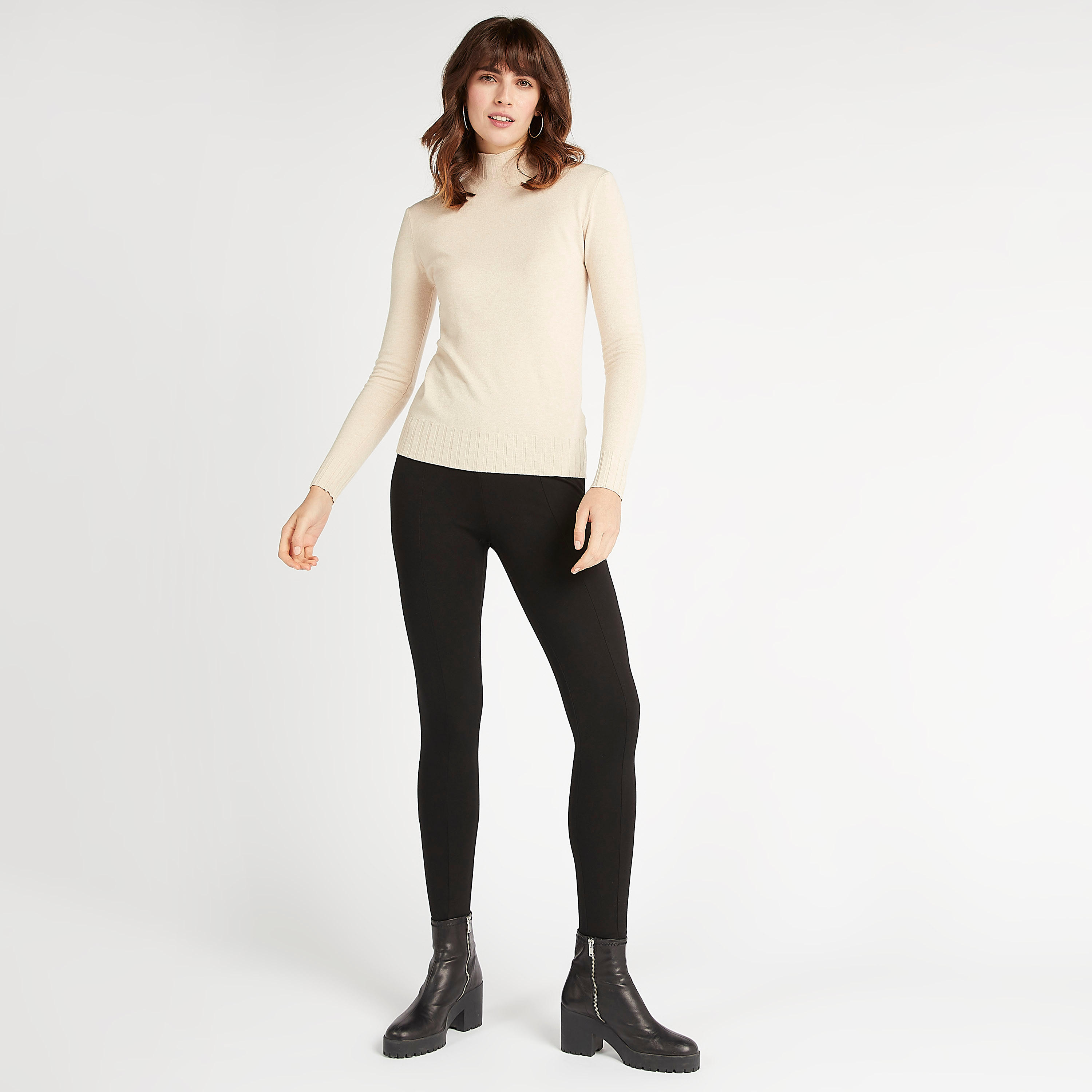 Textured Sweater with Funnel Neck and Long Sleeves-women-clothing-cardigansandjumpers-jumpers-image-2