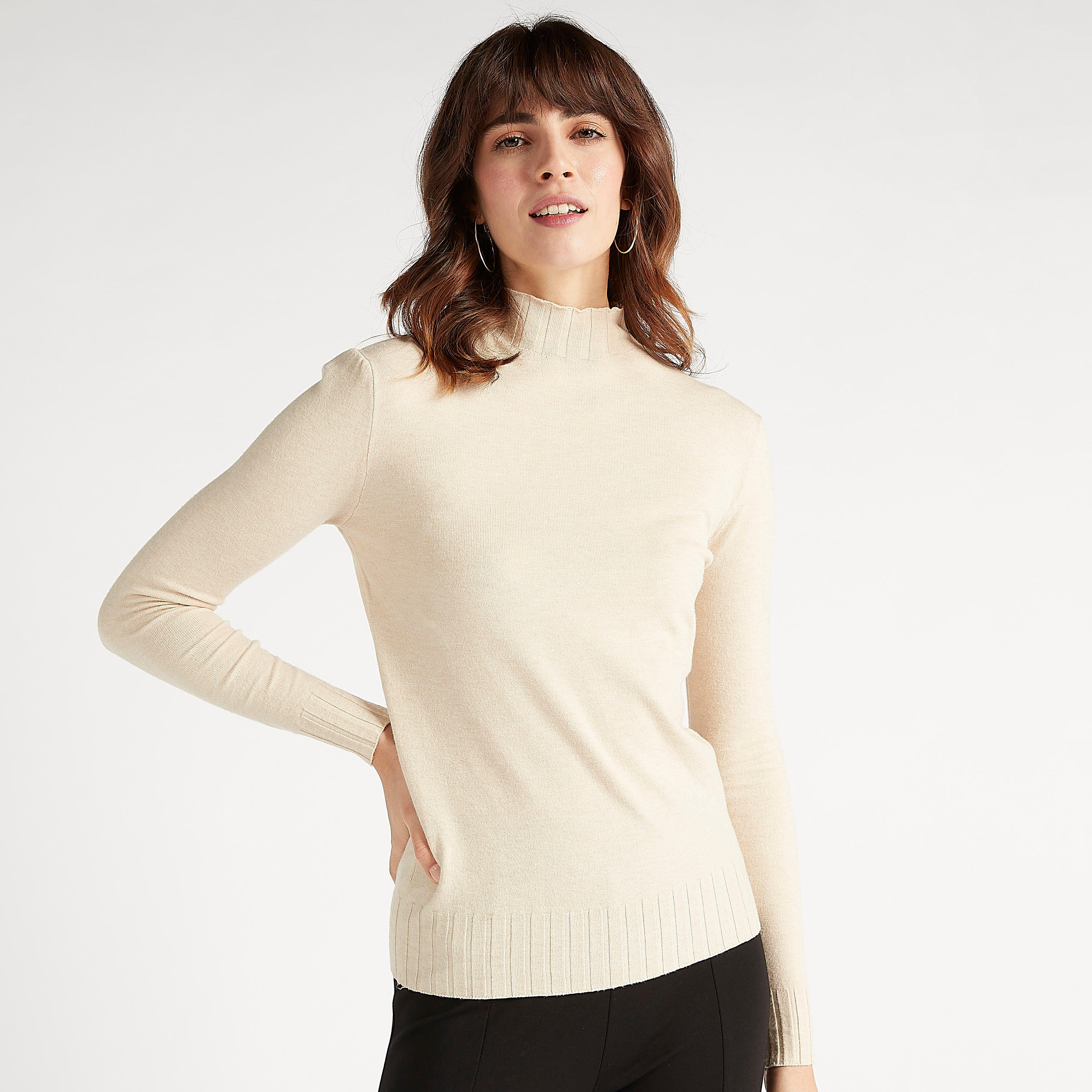 Textured Sweater with Funnel Neck and Long Sleeves-women-clothing-cardigansandjumpers-jumpers-image-3
