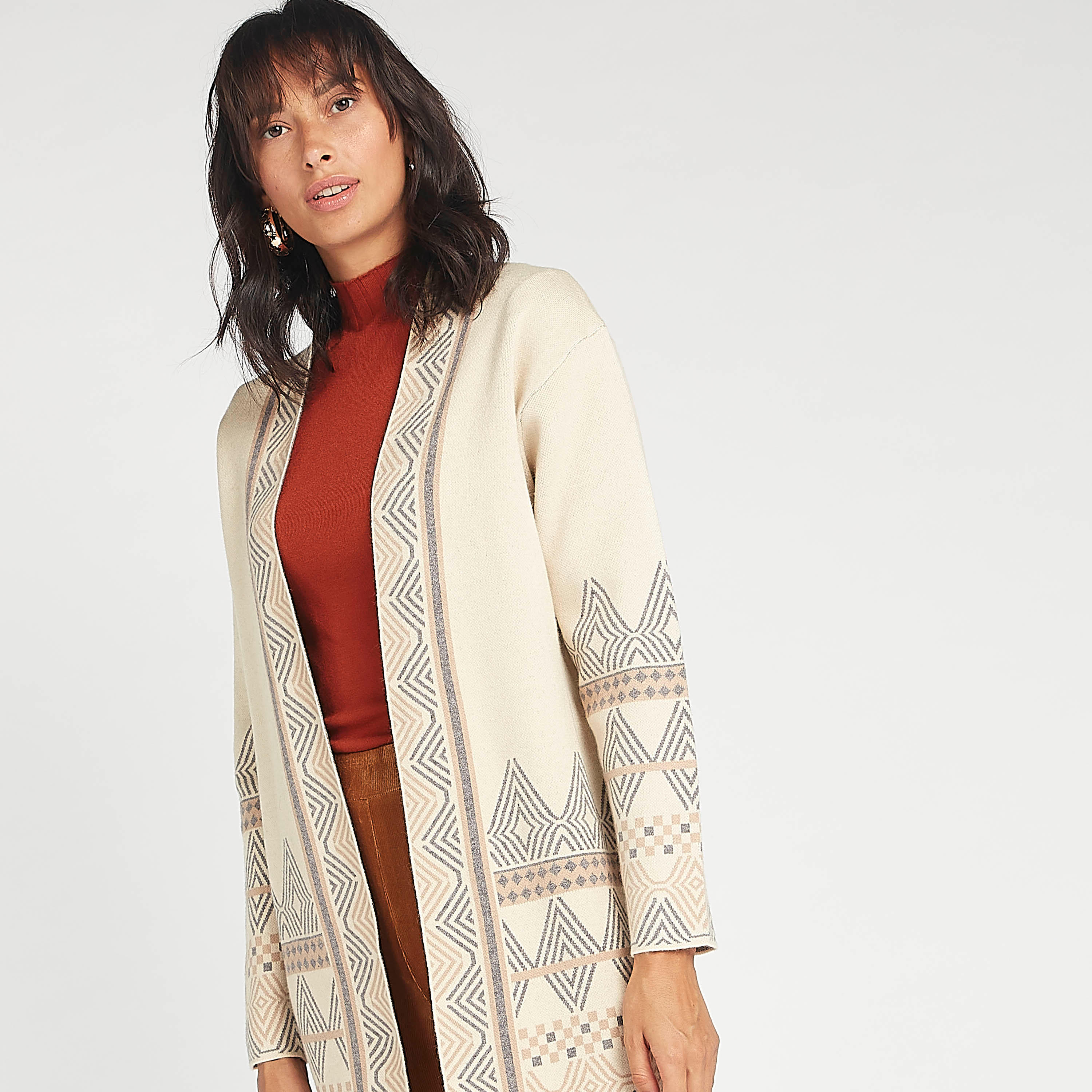 Textured Longline Cardigan with Shawl Neck and Long Sleeves-women-winterwear-cardigansandjumpers-cardigans-image-1