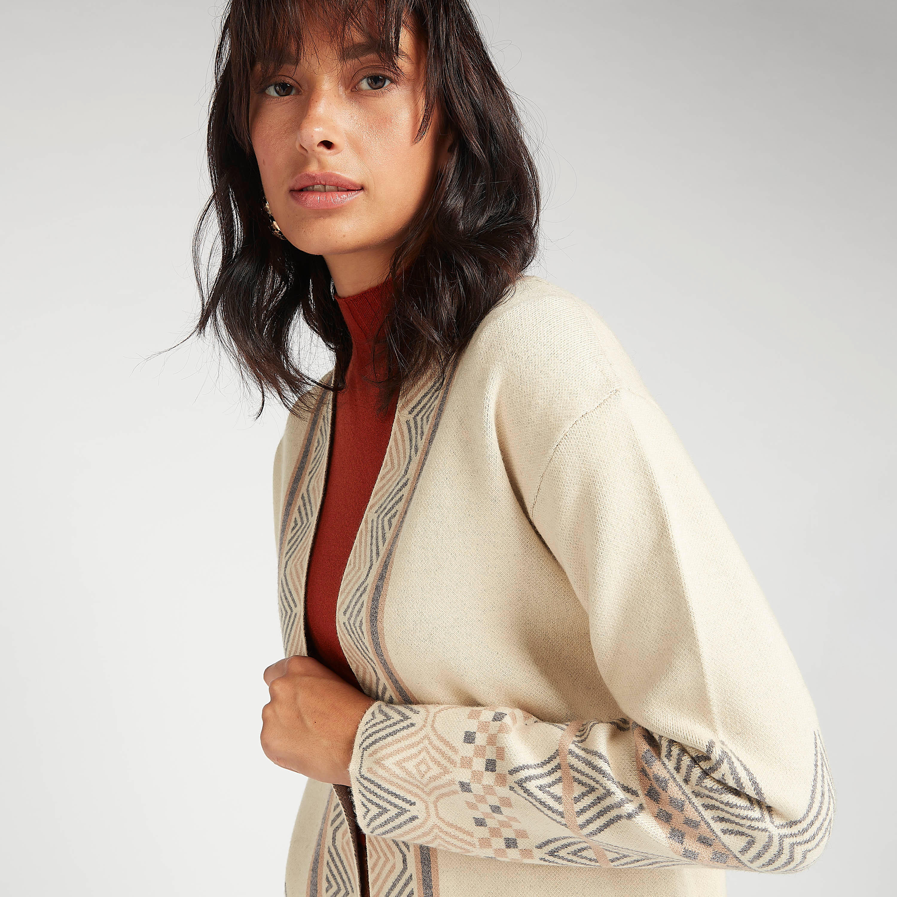 Textured Longline Cardigan with Shawl Neck and Long Sleeves-women-winterwear-cardigansandjumpers-cardigans-image-6