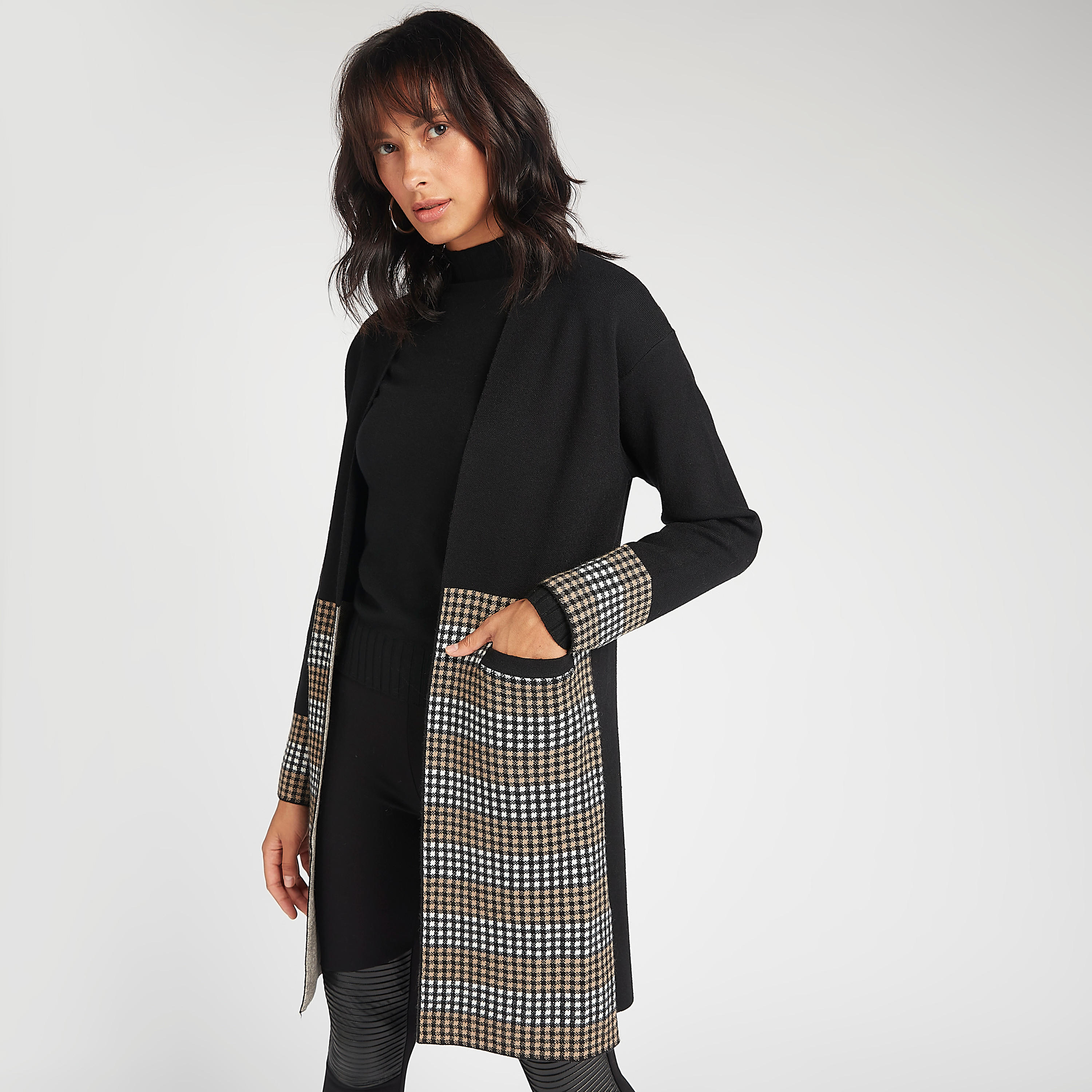 كارديجان طويل كاروهات بأكمام طويل من تو إكستريمز-women-winterwear-cardigansandjumpers-cardigans-image-1