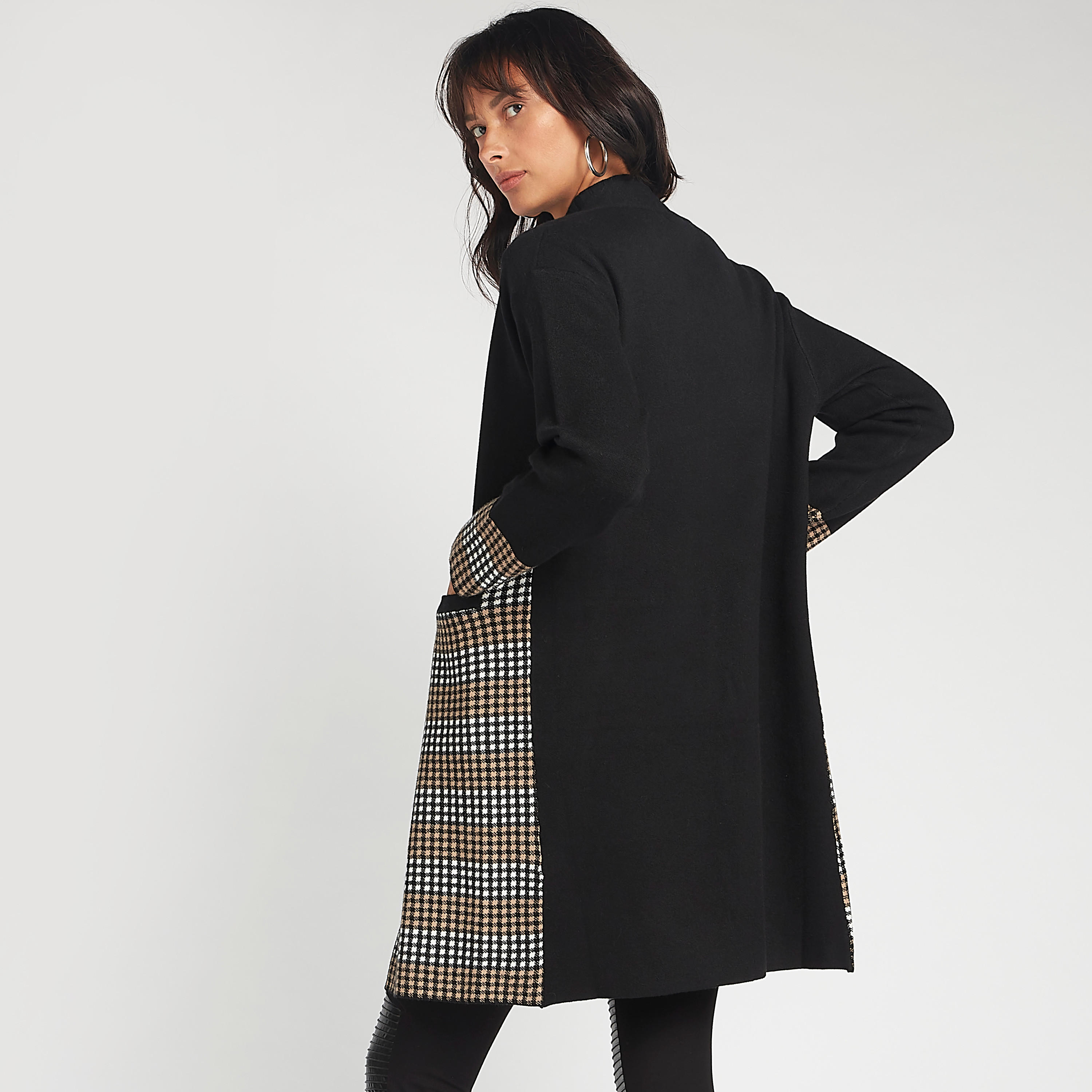 كارديجان طويل كاروهات بأكمام طويل من تو إكستريمز-women-winterwear-cardigansandjumpers-cardigans-image-4