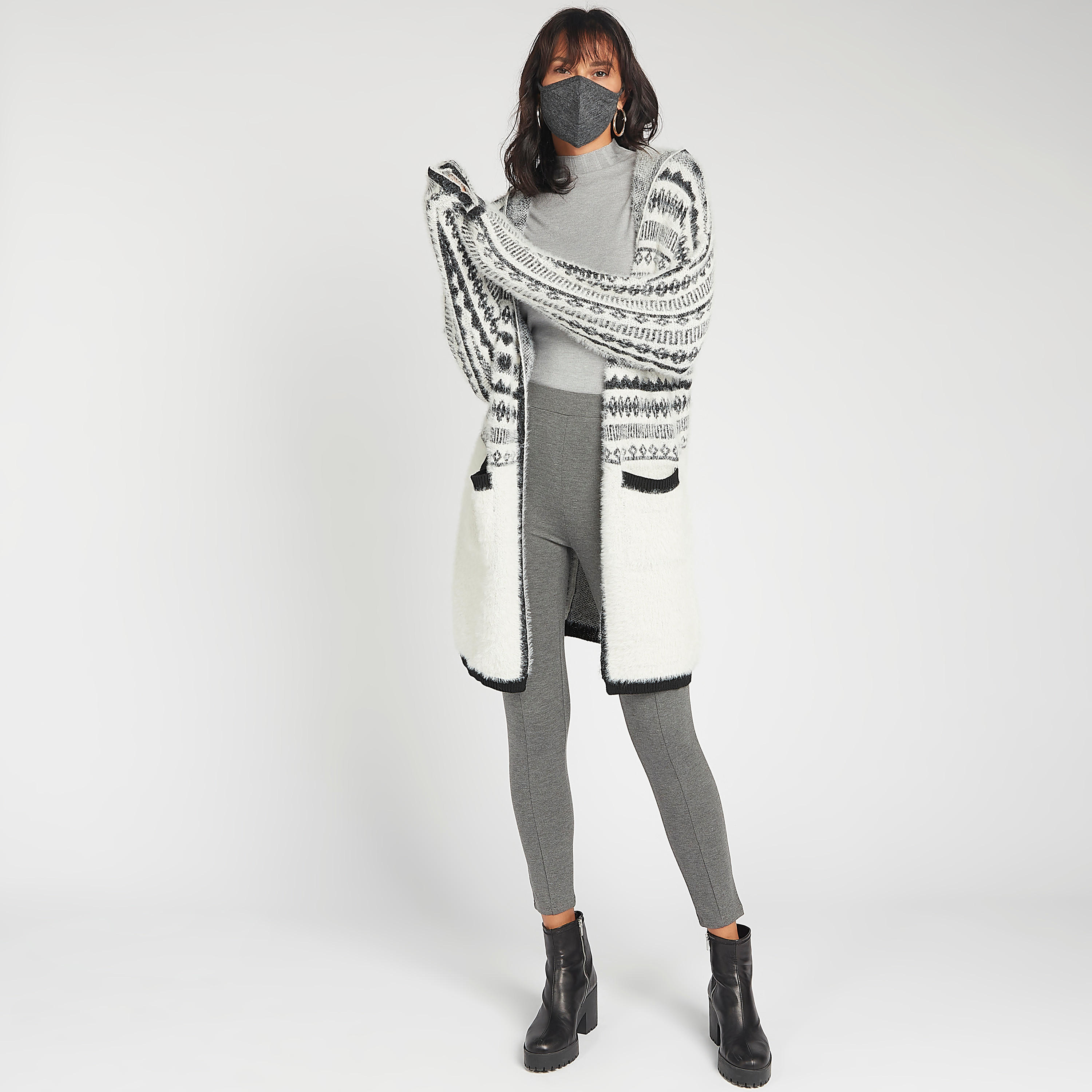 كارديجن طويل بارز الملمس بأكمام طويلة وقبعة-women-winterwear-cardigansandjumpers-cardigans-image-6